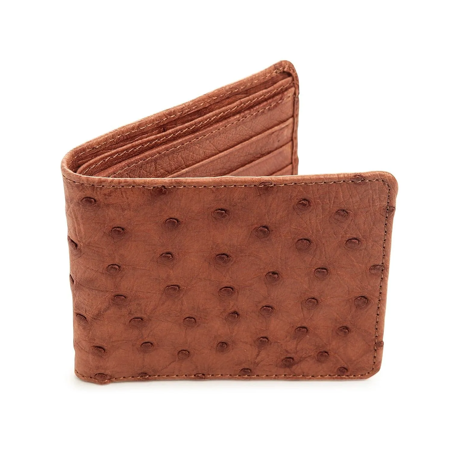 Lining Cognac Brown Ostrich Skin Leather Wallet