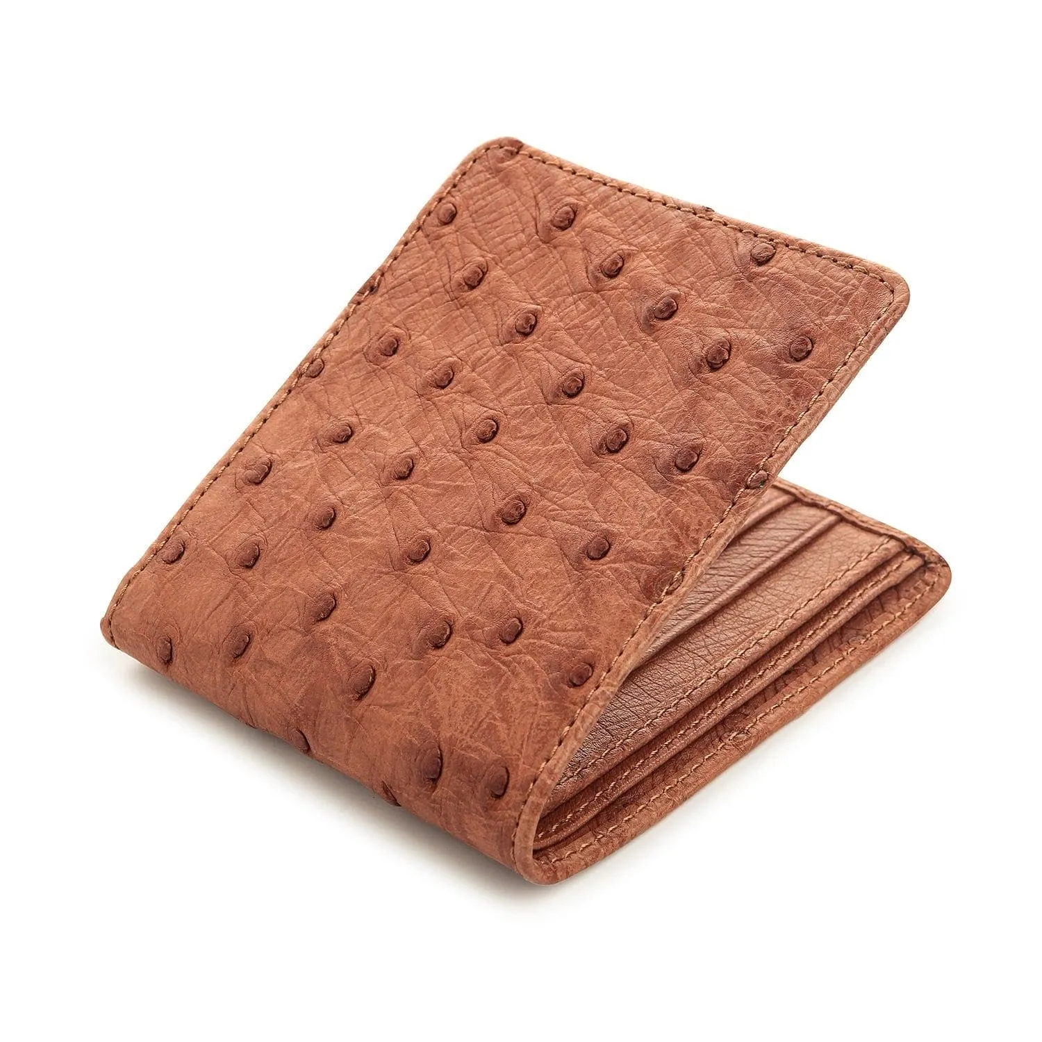 Lining Cognac Brown Ostrich Skin Leather Wallet