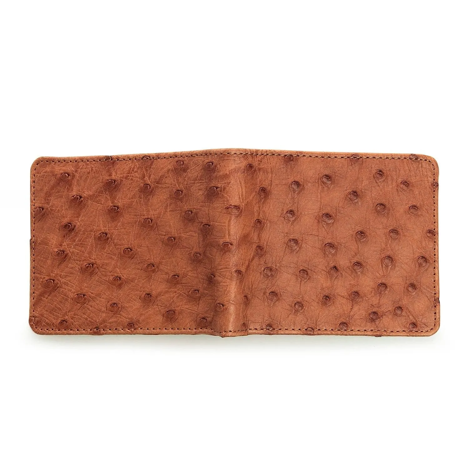 Lining Cognac Brown Ostrich Skin Leather Wallet