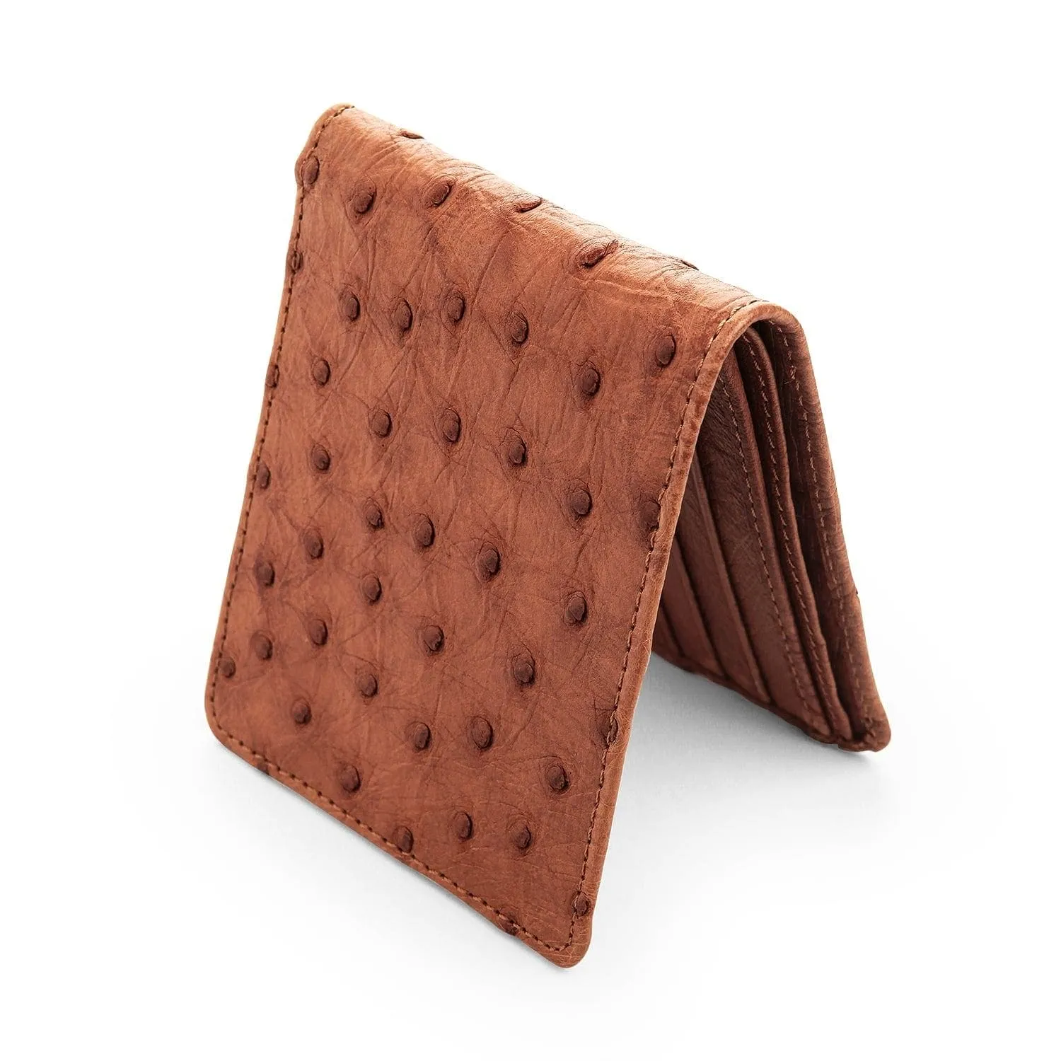 Lining Cognac Brown Ostrich Skin Leather Wallet