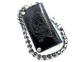 Long Biker Leather Chain Wallet - Cholo Skull