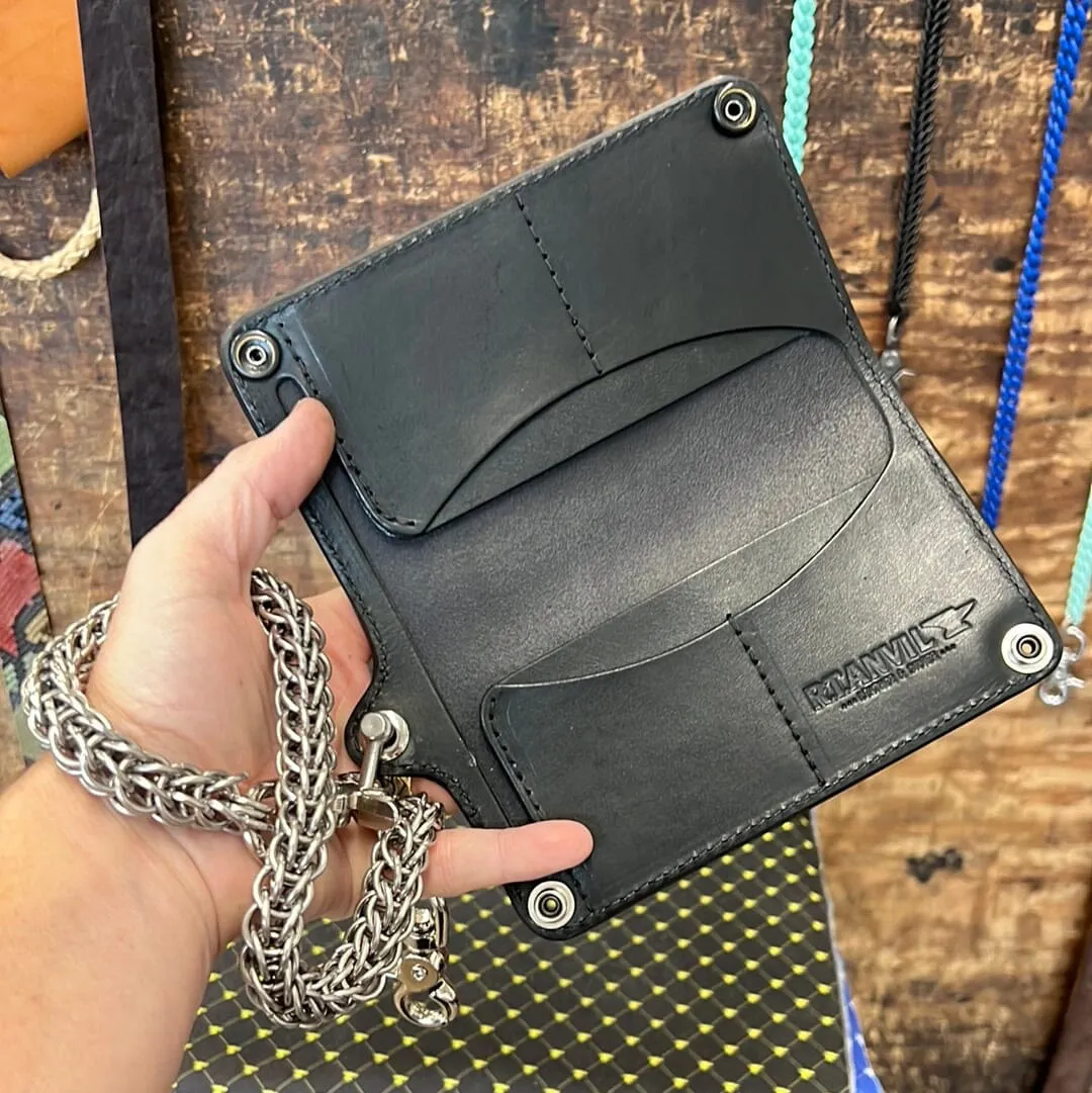 Long Biker Leather Chain Wallet - Cholo Skull