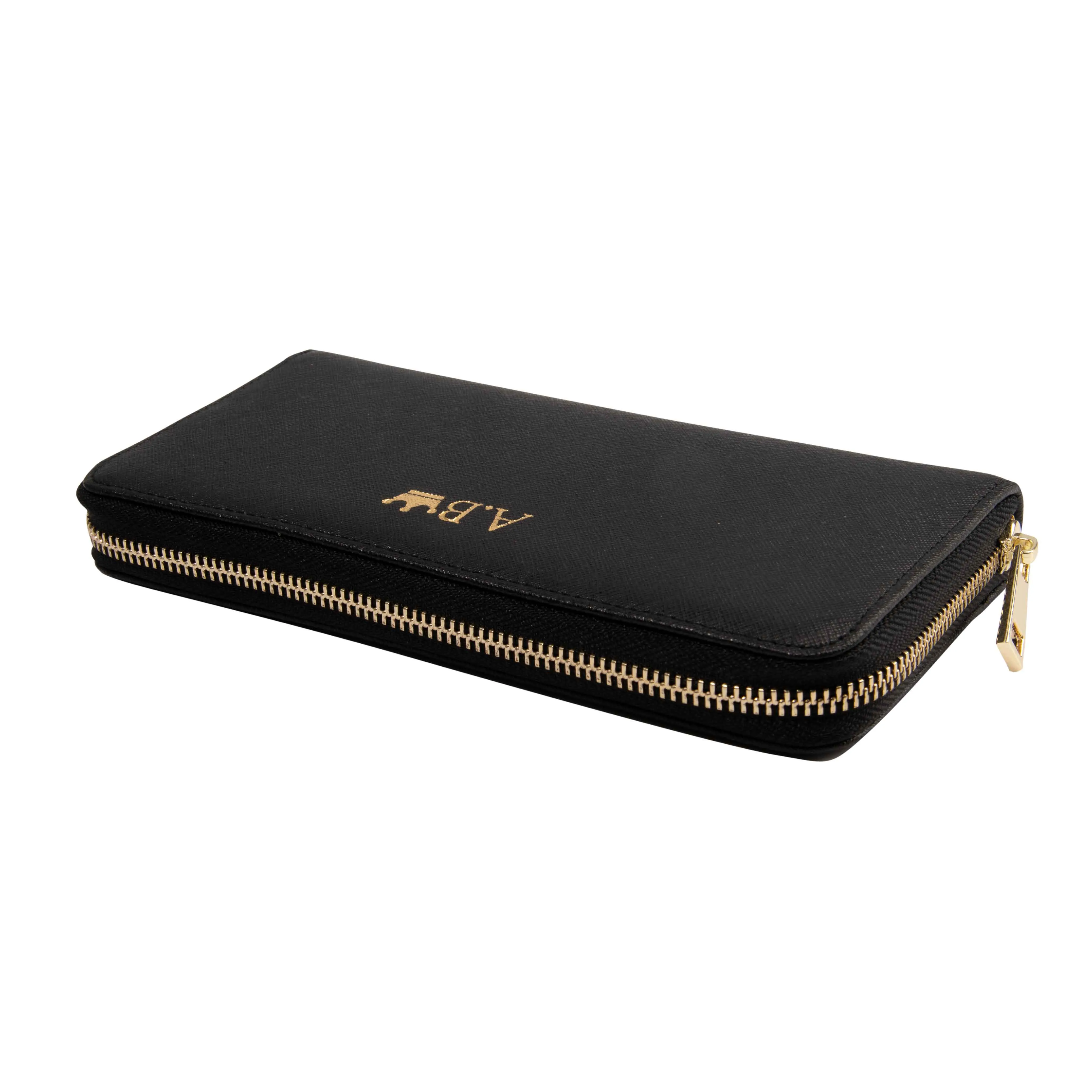 Long Wallet in Black Saffiano Leather (Gold)