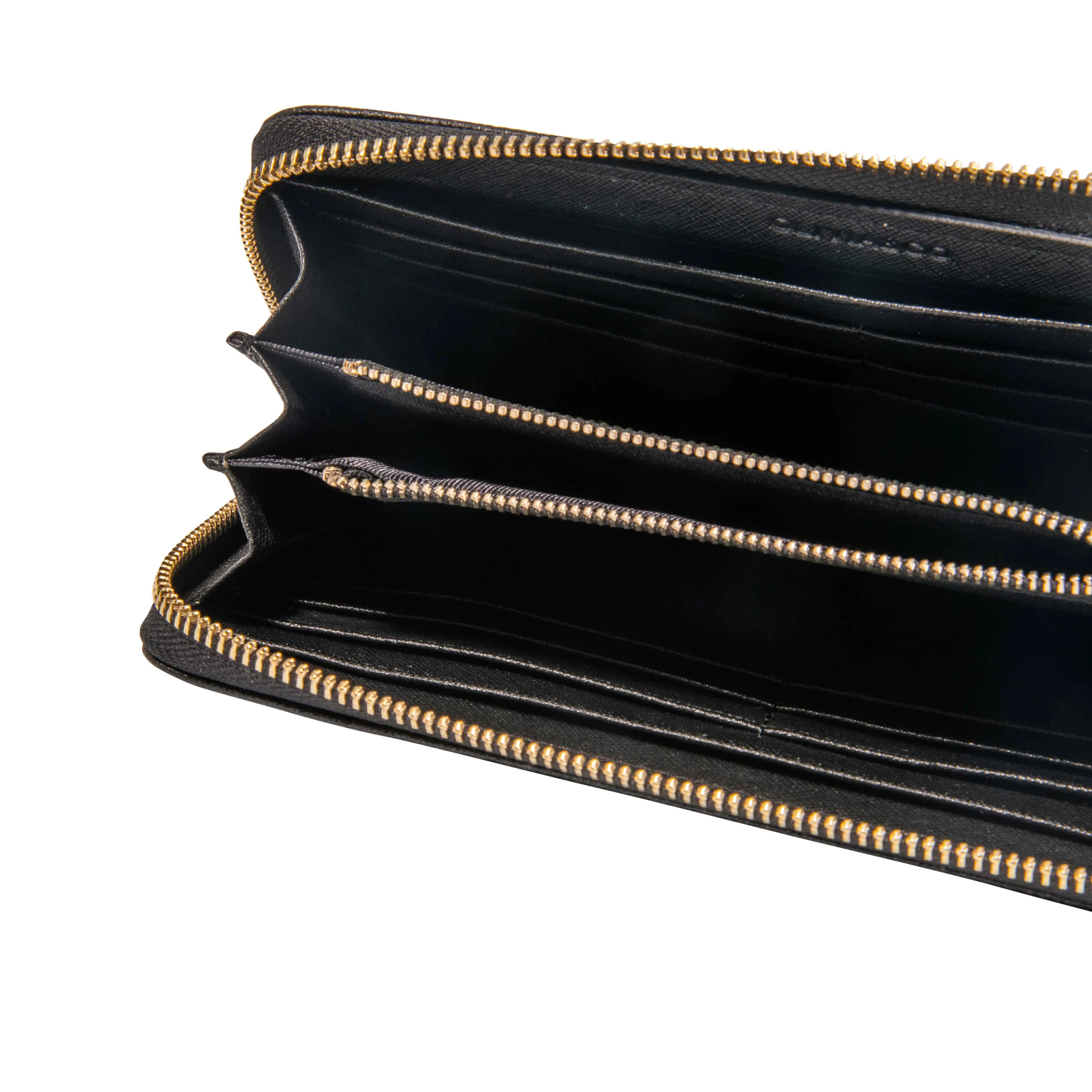 Long Wallet in Black Saffiano Leather (Gold)