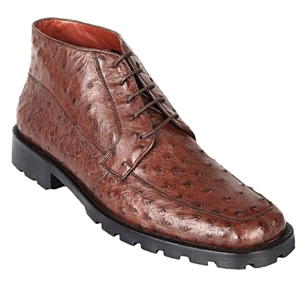 Los Altos Brown Ostrich Chukka Boot Lug Sole