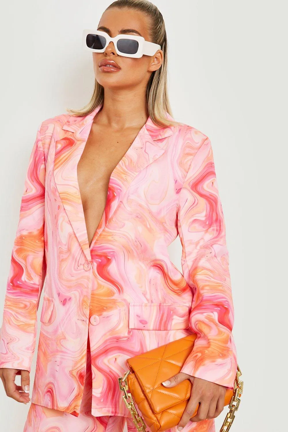 Marble Print Relaxed Fit Blazer