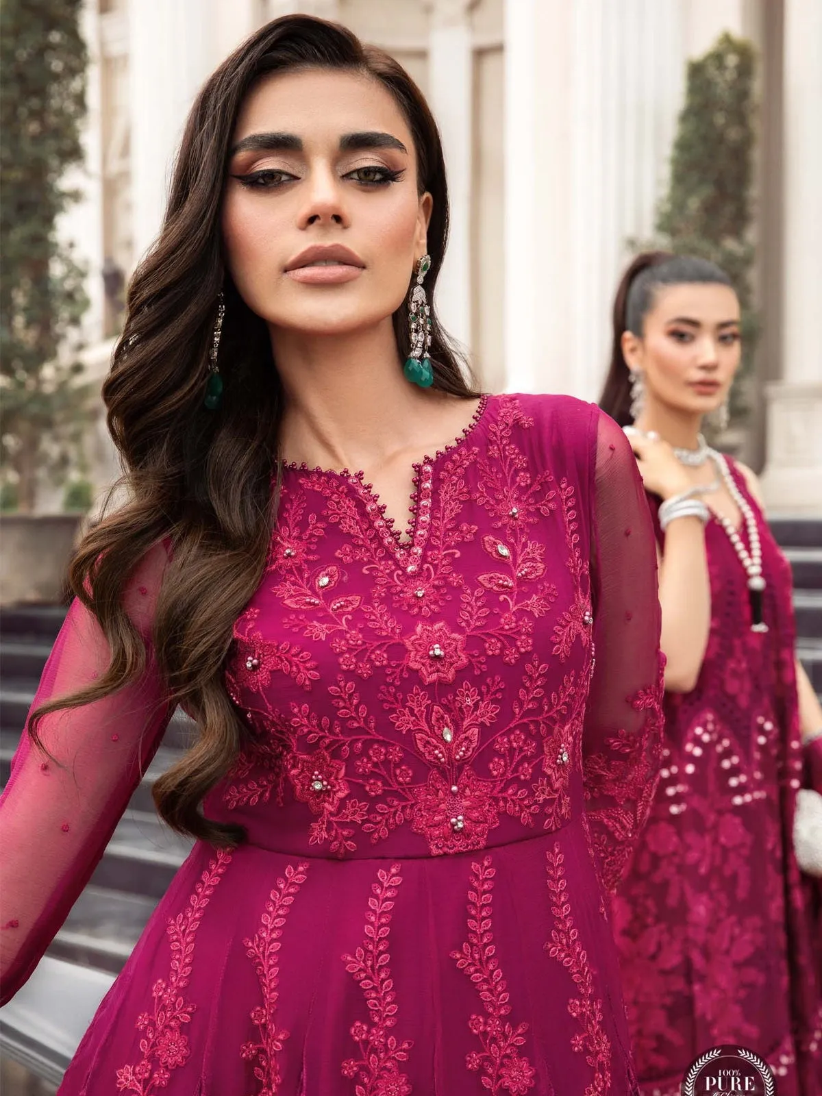 Maria.B Unstitched Chiffon Embroidered Suit MPC-23-107 Magenta Pink