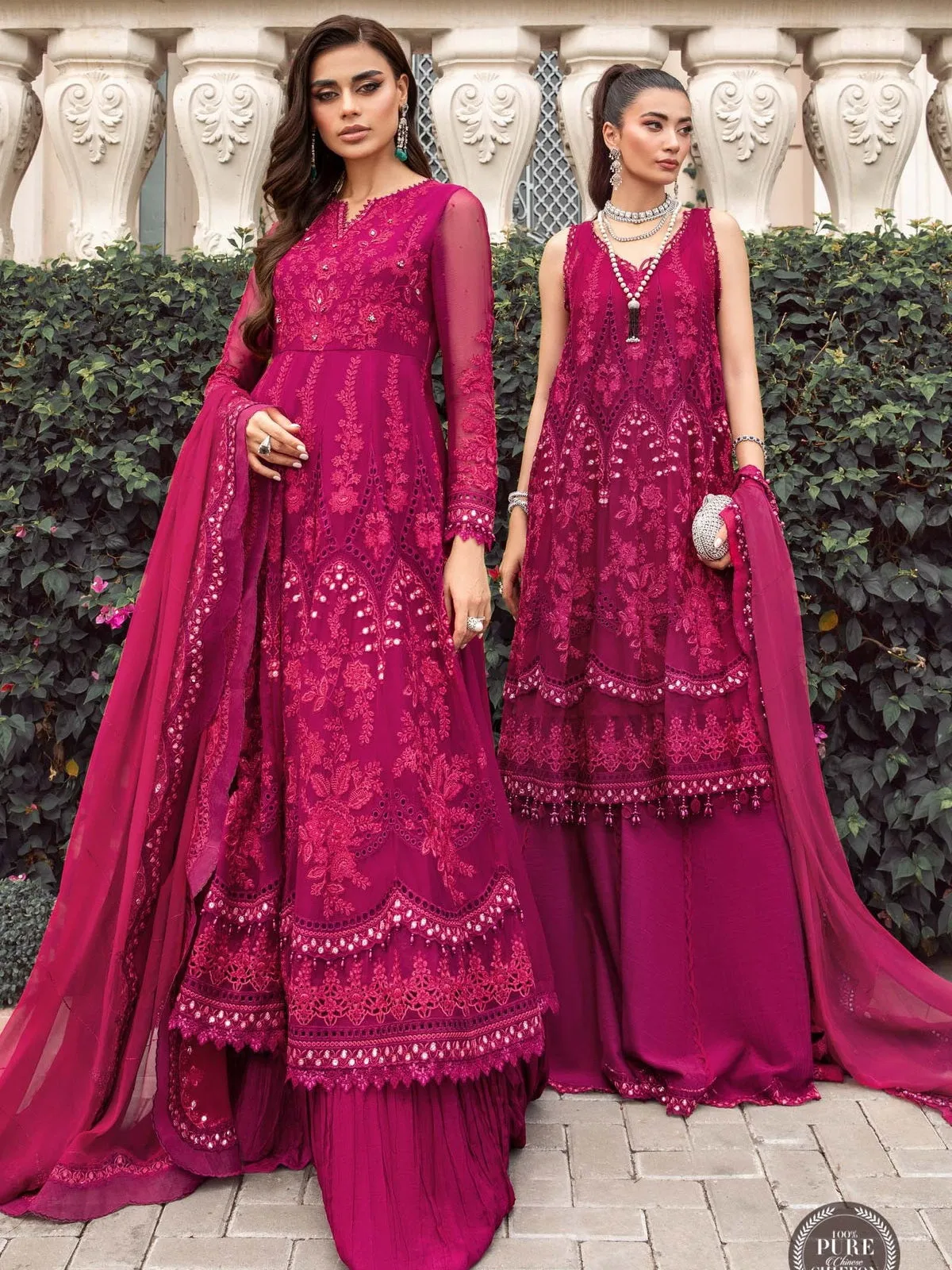 Maria.B Unstitched Chiffon Embroidered Suit MPC-23-107 Magenta Pink