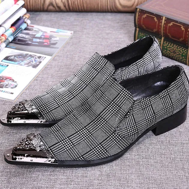 Men's Elegant Business Genuine Leather Pointed Iron Toe Oxford Shoes