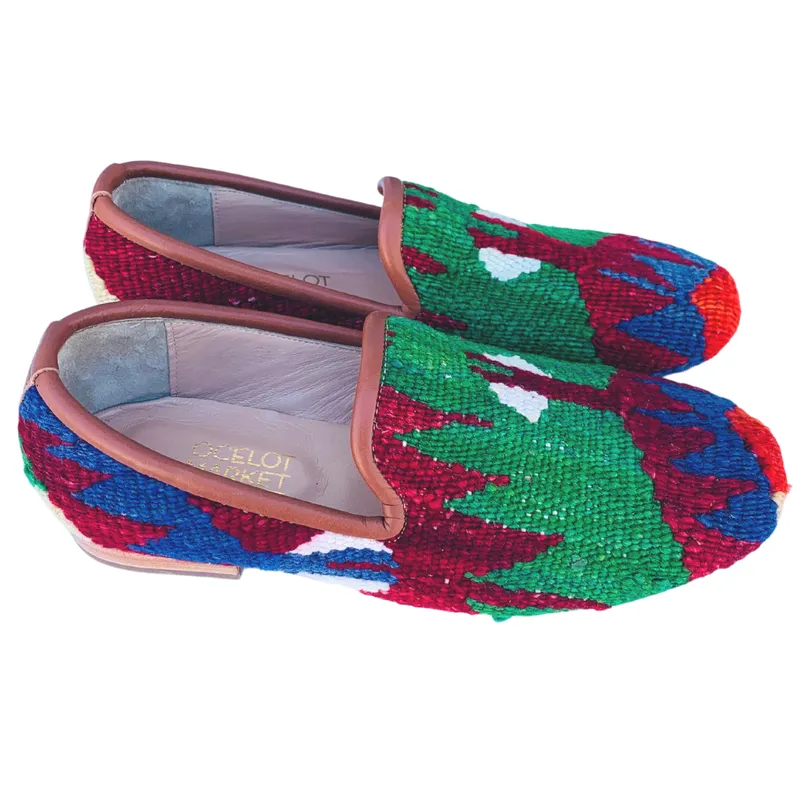 Men's Turkish Kilim Loafer Green with Accents