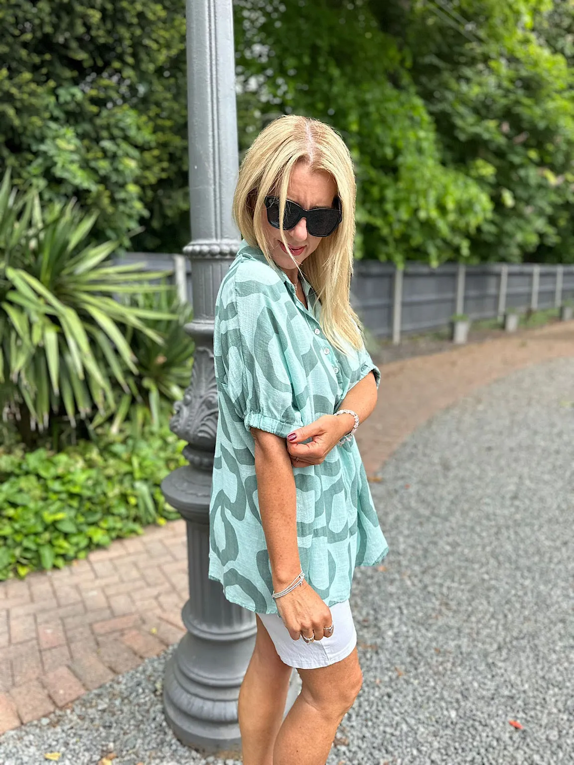 Mint Circle Print Blouse Tiffany