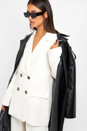 Mock Horn Button Oversized Textured Blazer