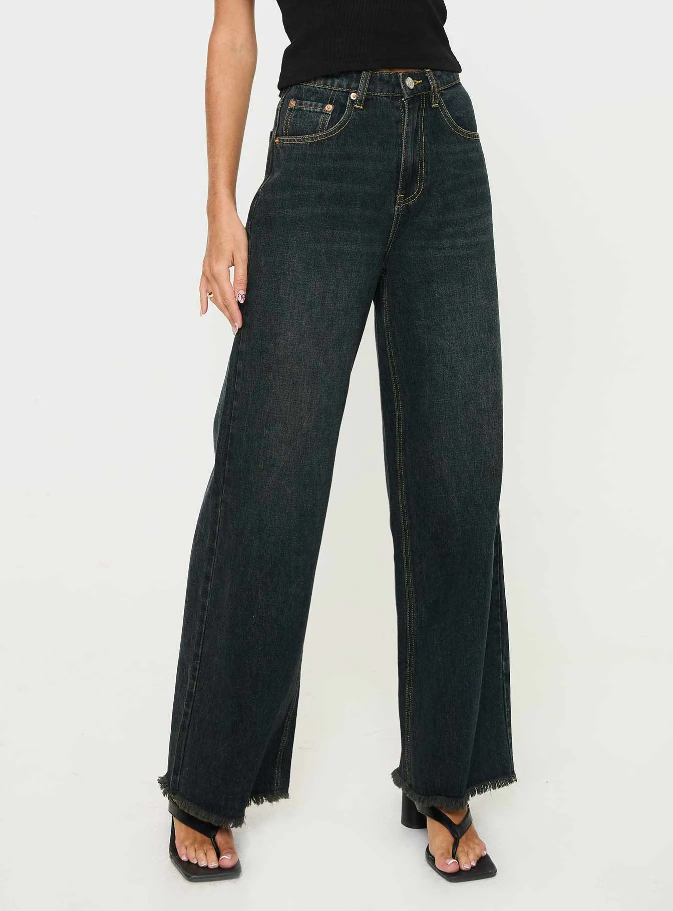 Morris Mid Rise Wide Leg Denim Jean Grunge Wash