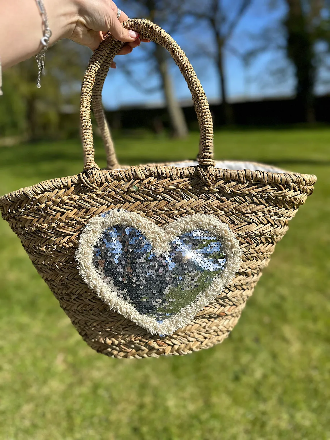 Natural Luxury Sequin Heart Tote Bag