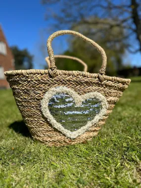 Natural Luxury Sequin Heart Tote Bag