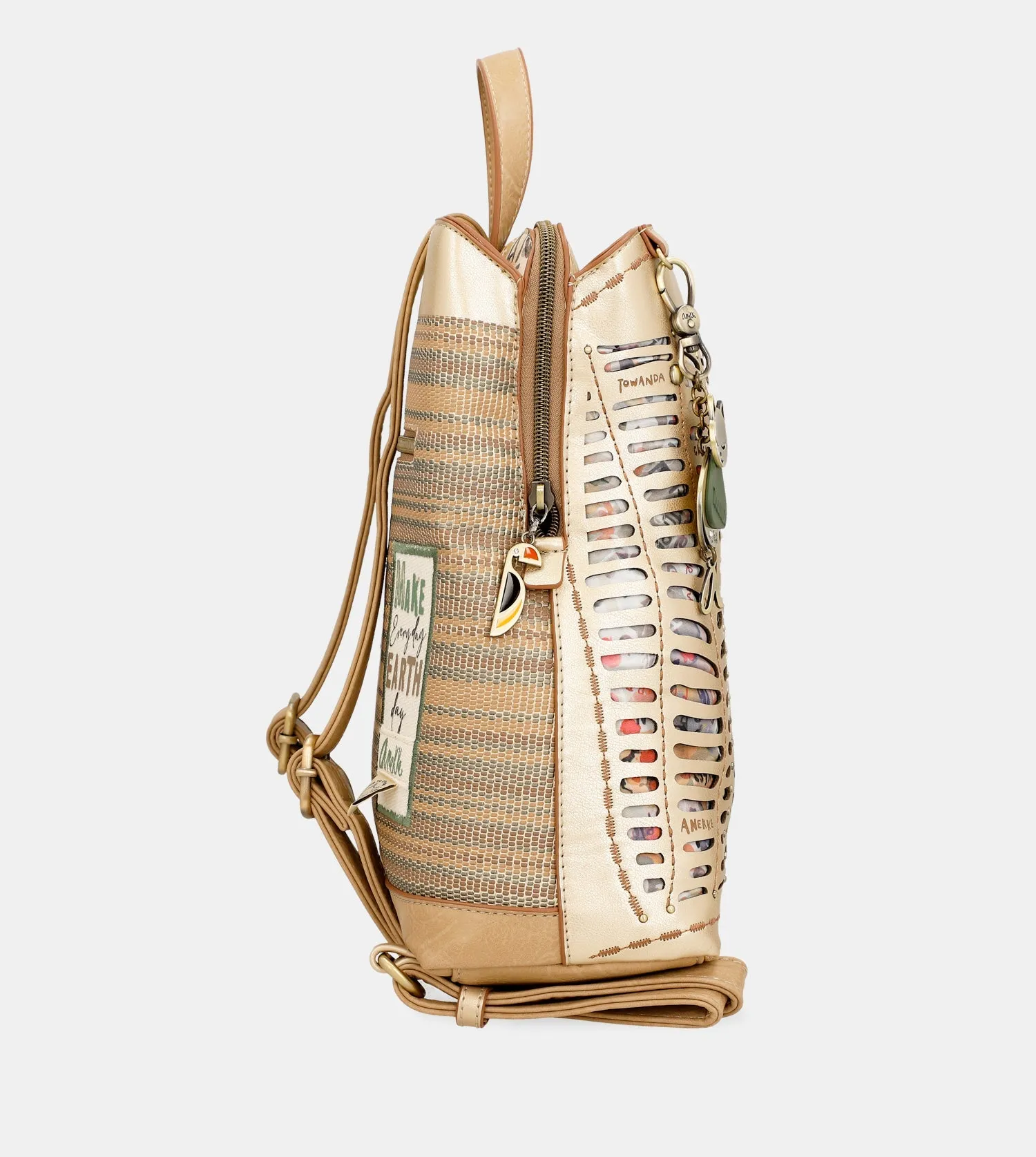 Nature Pachamama golden backpack with 3 compartments