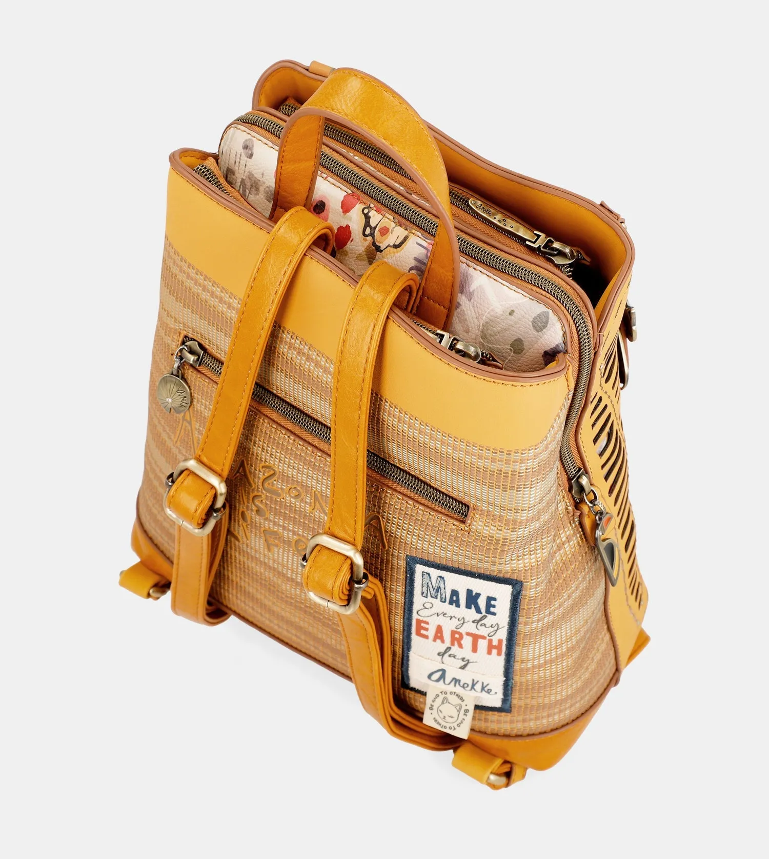 Nature Pachamama ochre backpack with 3 compartments