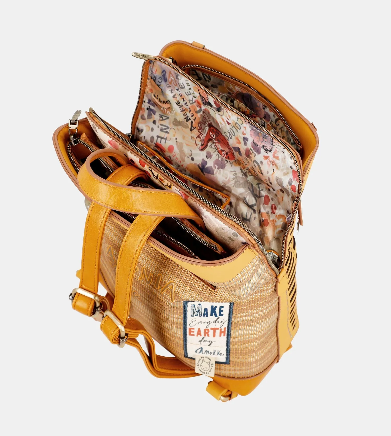 Nature Pachamama ochre backpack with 3 compartments