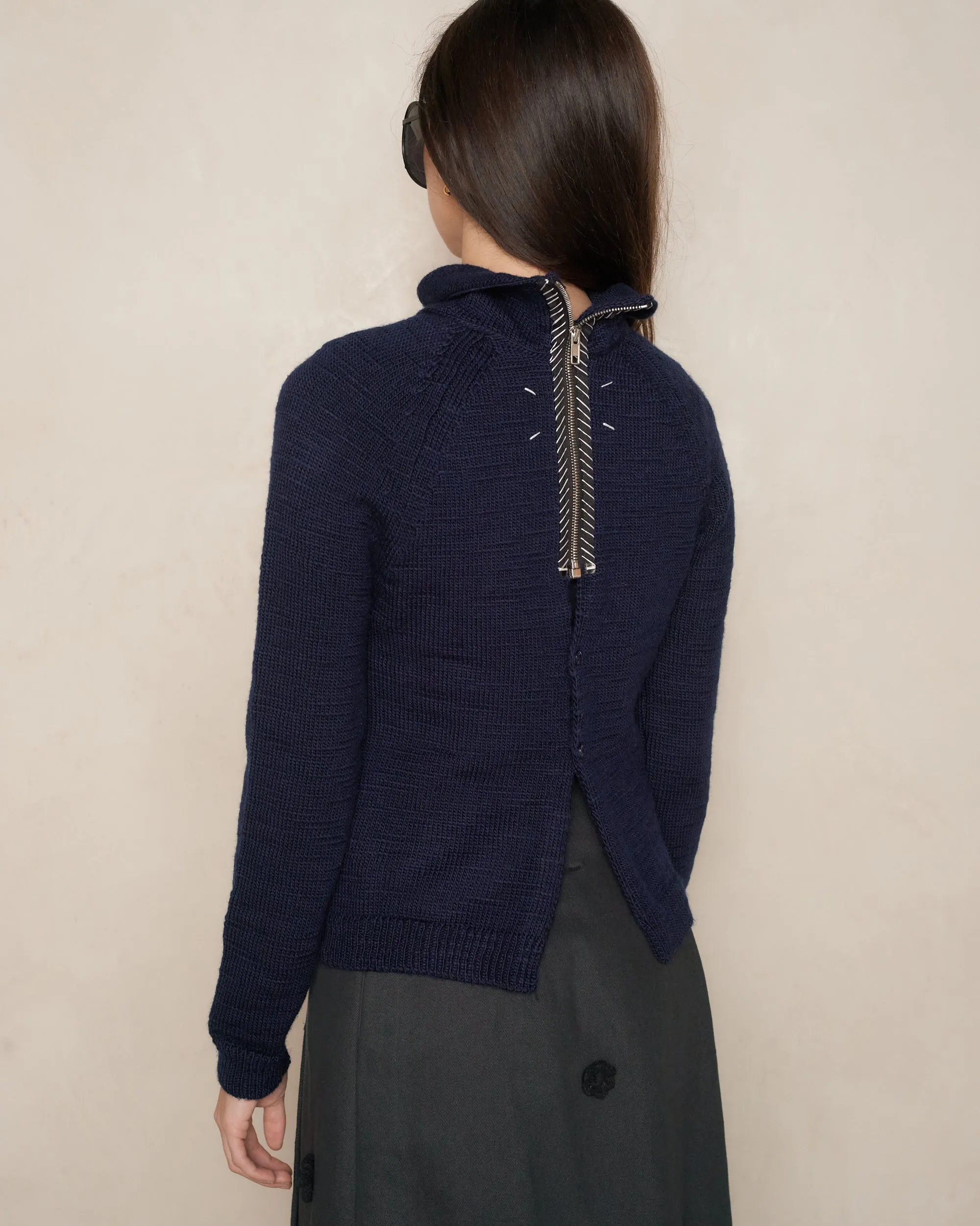 Navy High Neck Knit Sweater