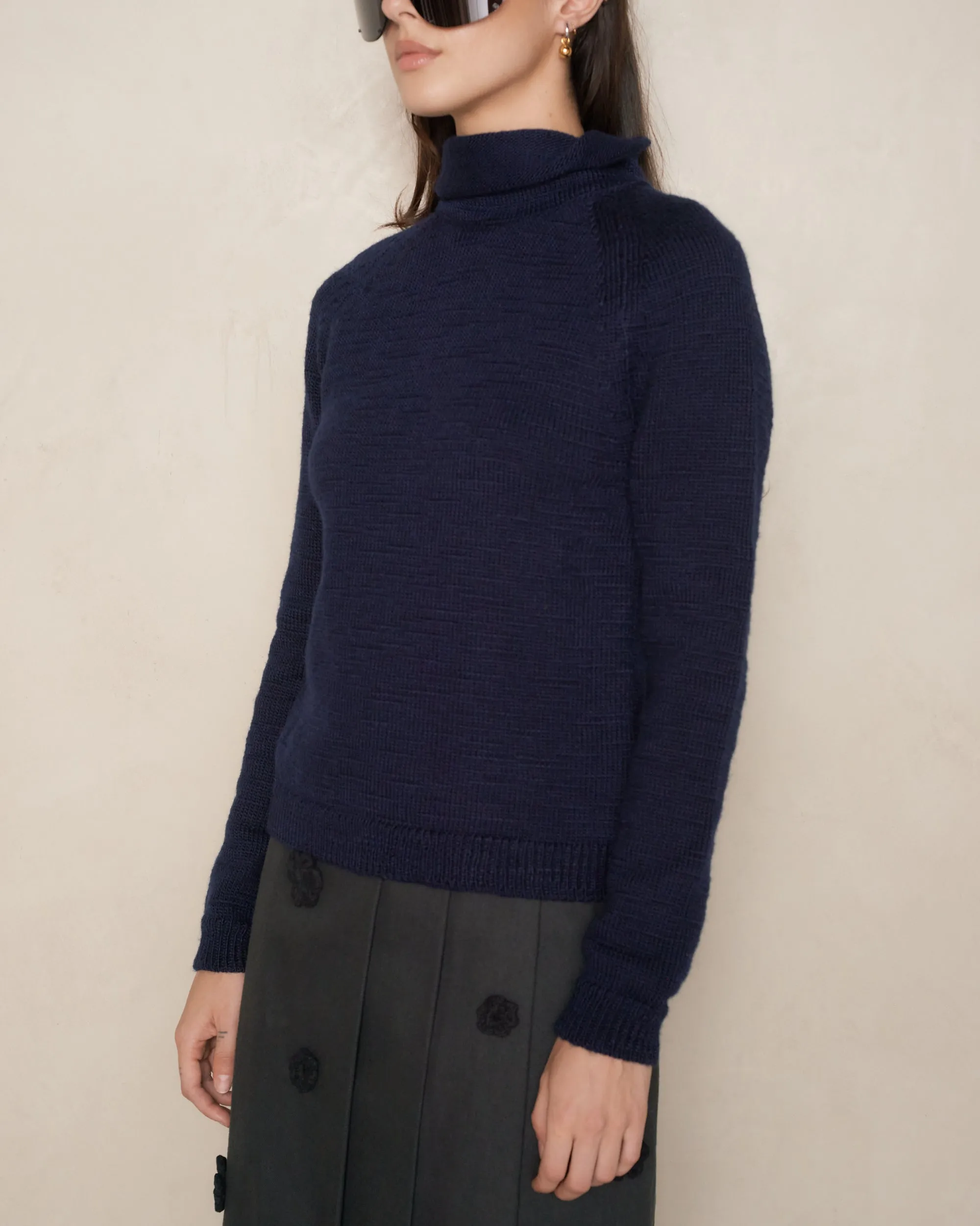 Navy High Neck Knit Sweater