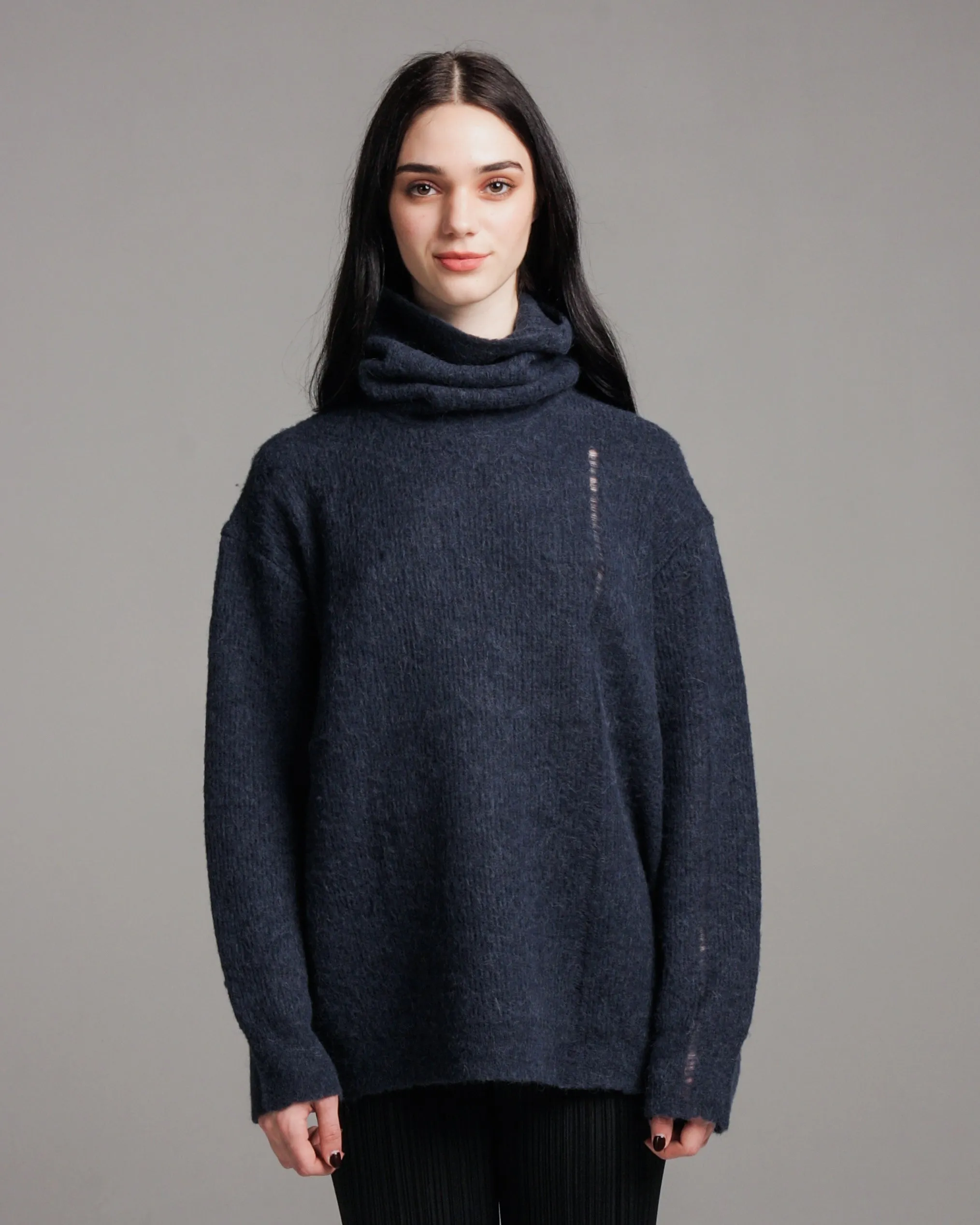 Navy Highneck Wool Sweater