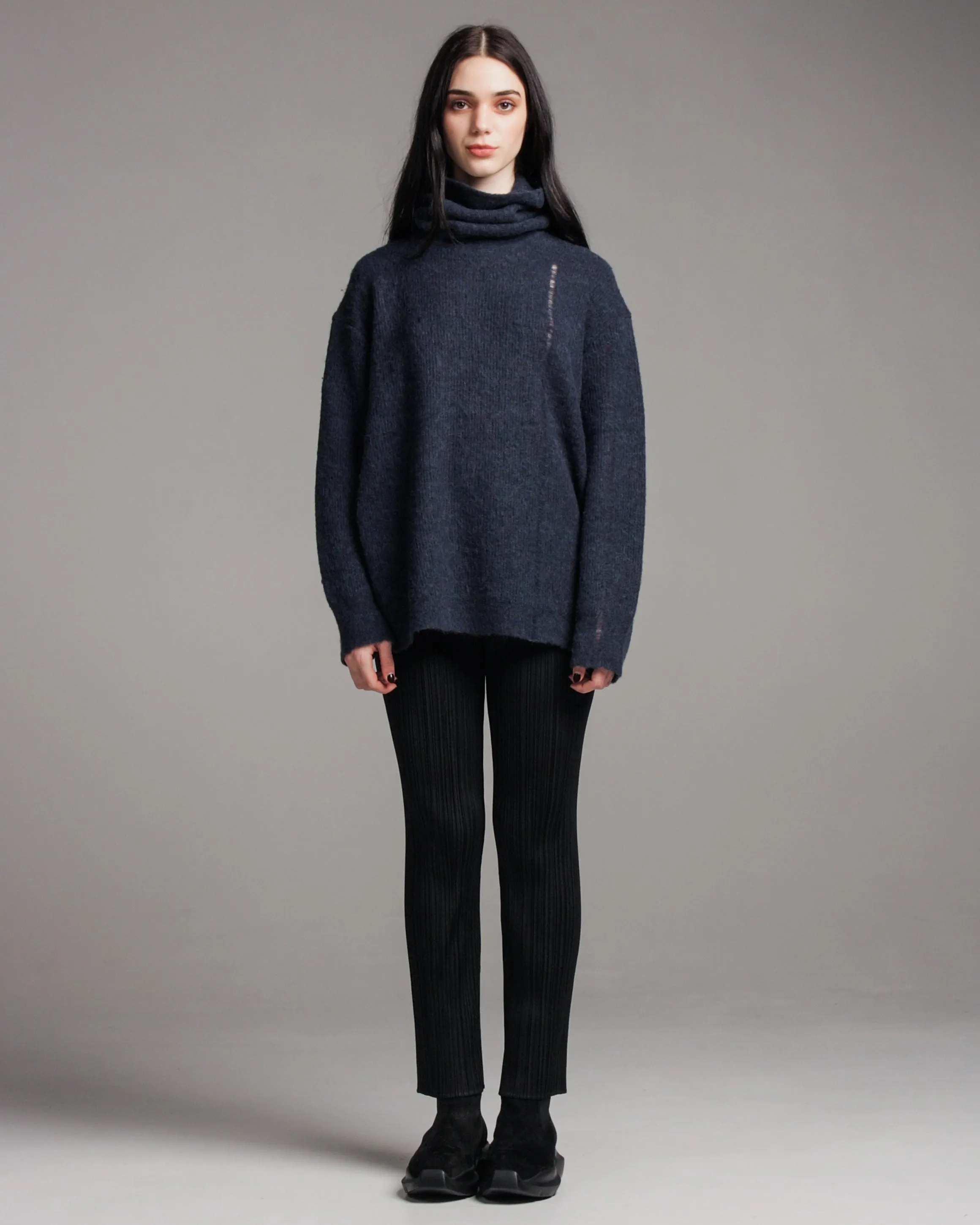 Navy Highneck Wool Sweater