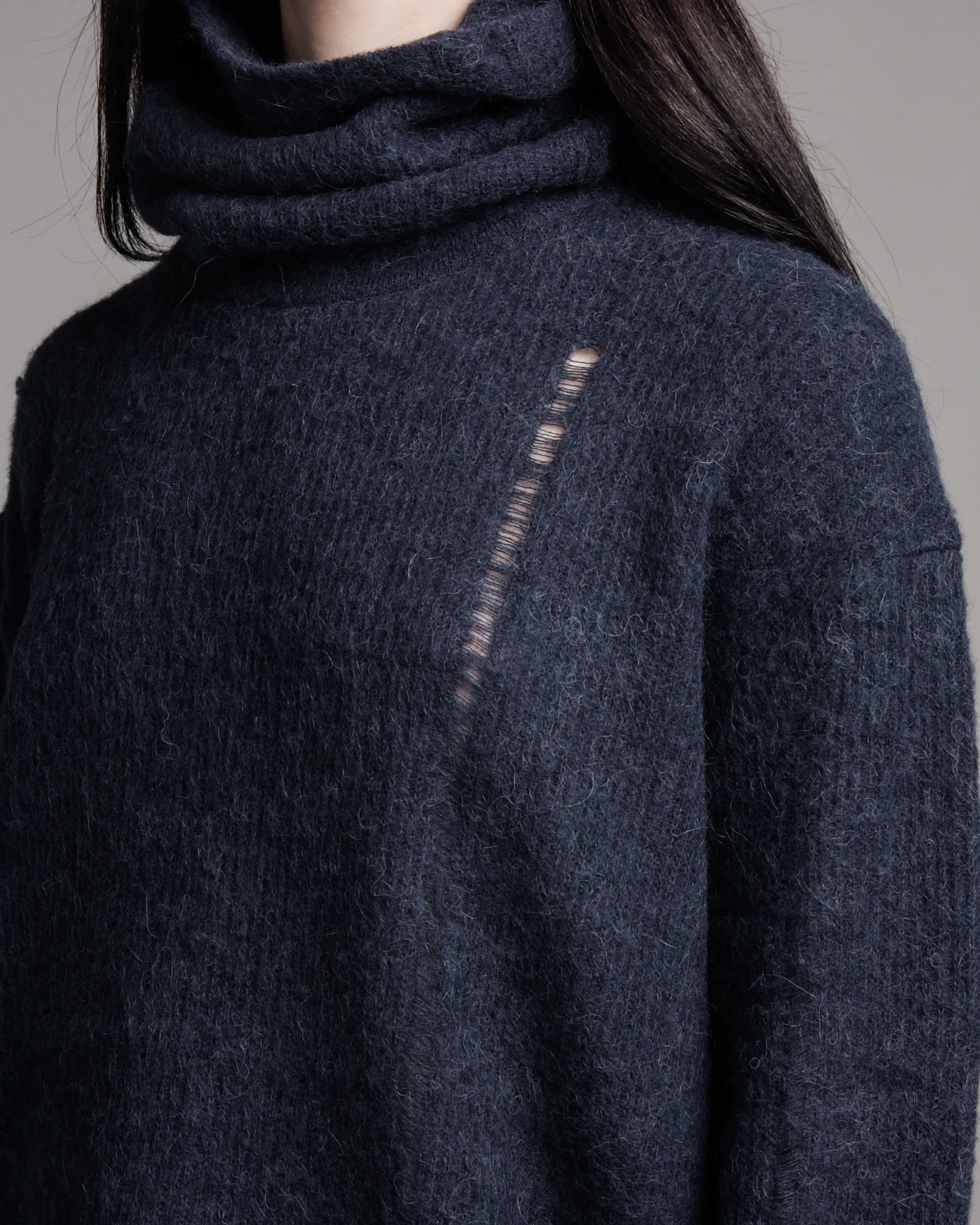 Navy Highneck Wool Sweater