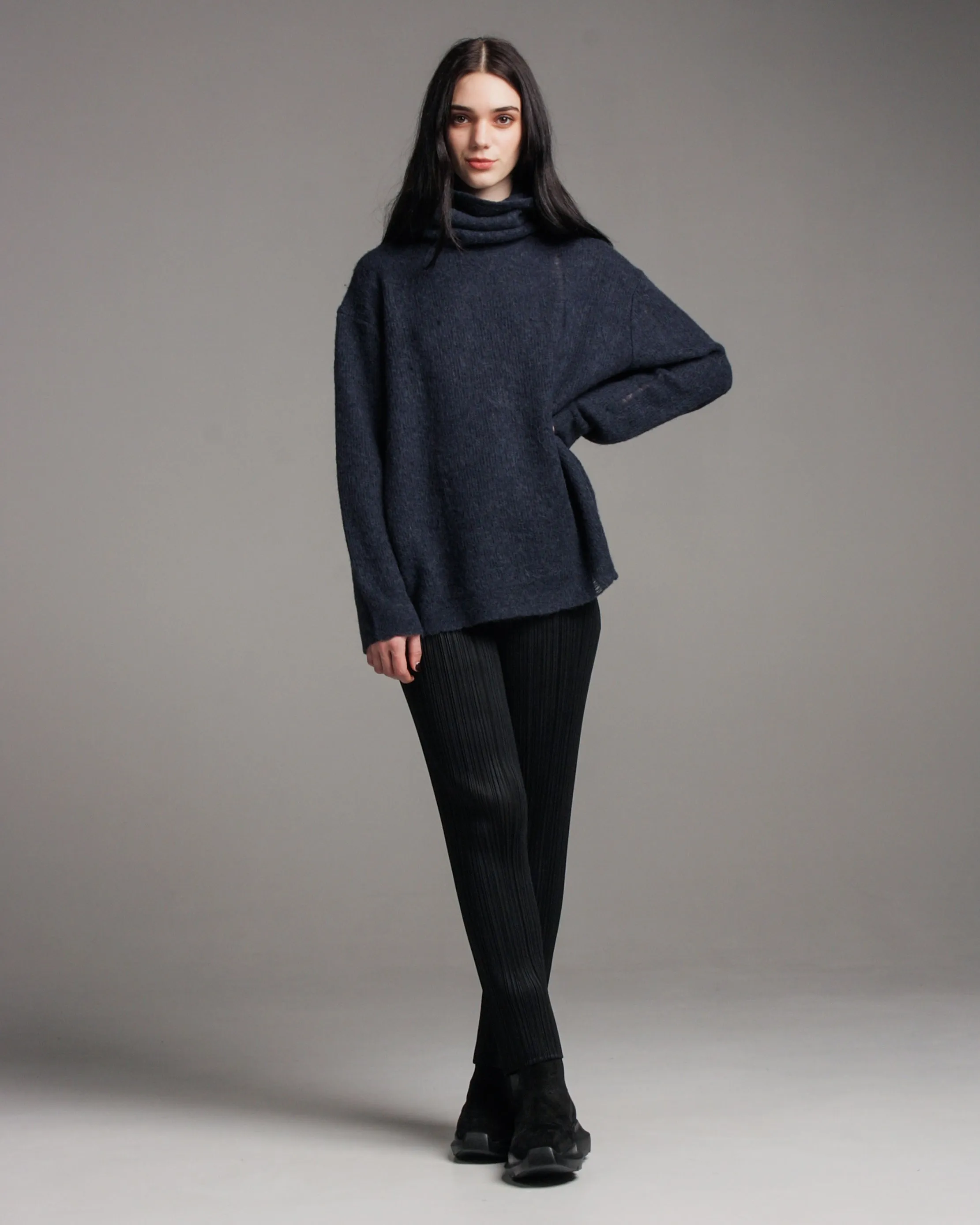 Navy Highneck Wool Sweater