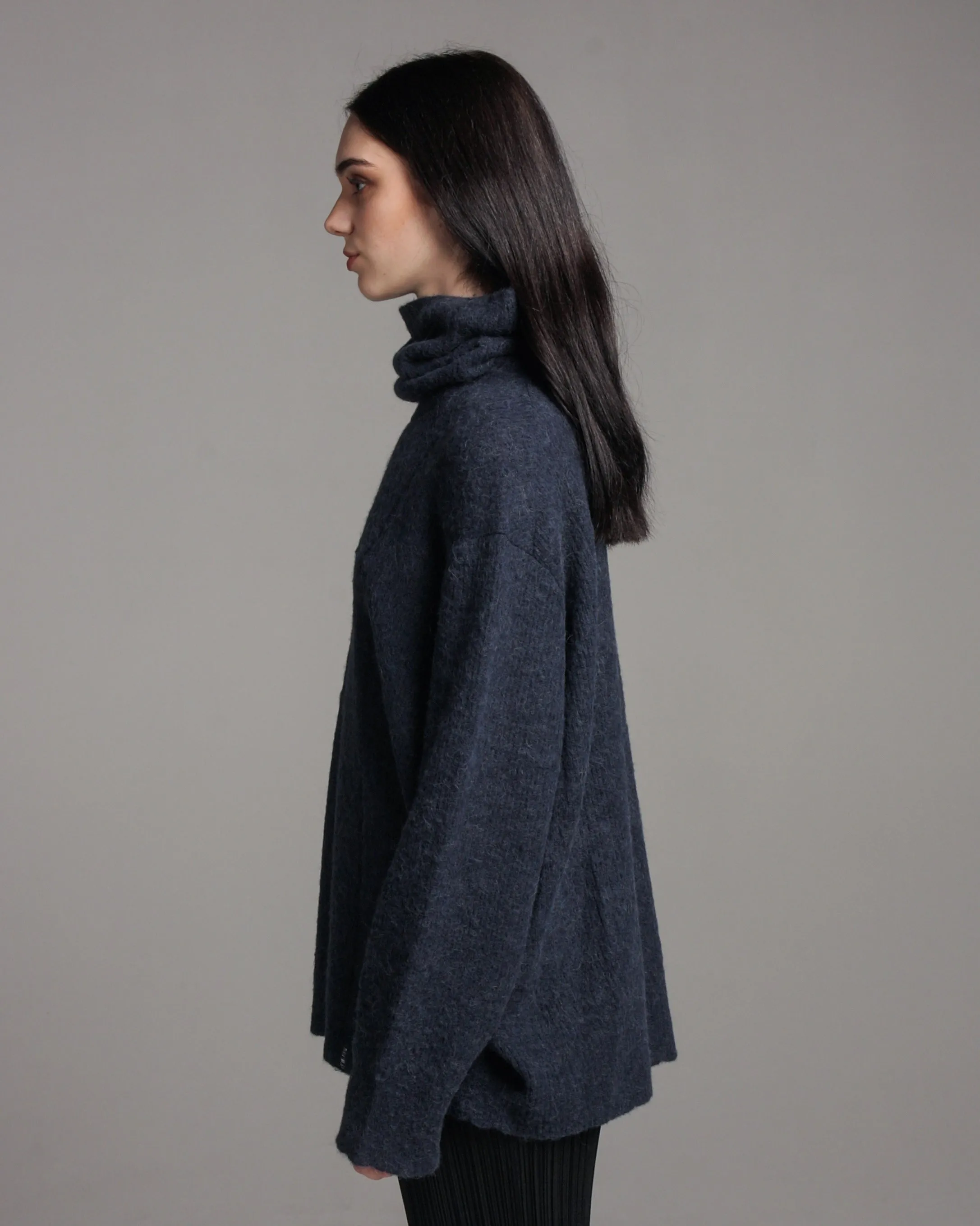 Navy Highneck Wool Sweater