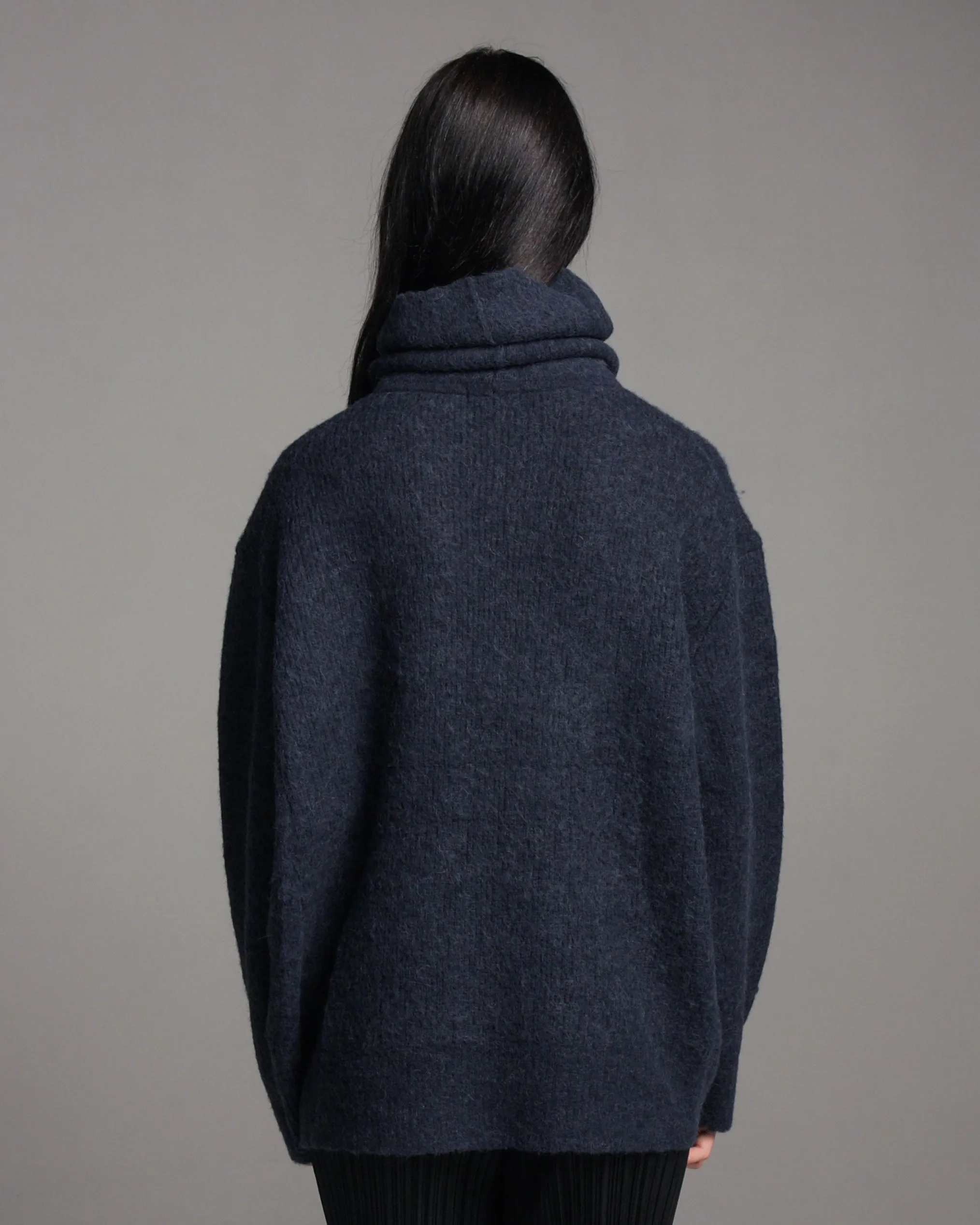 Navy Highneck Wool Sweater