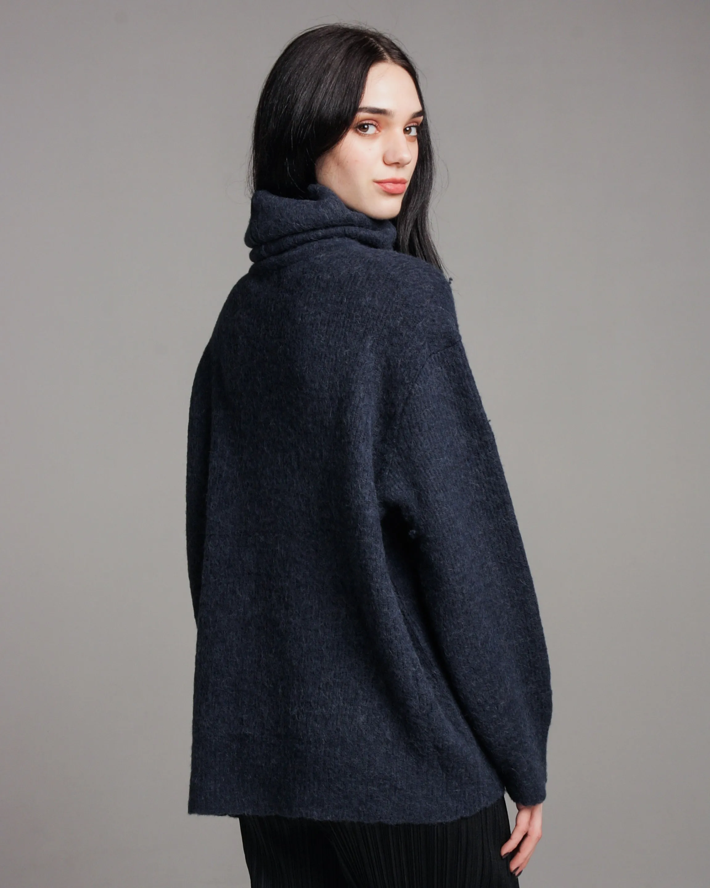 Navy Highneck Wool Sweater