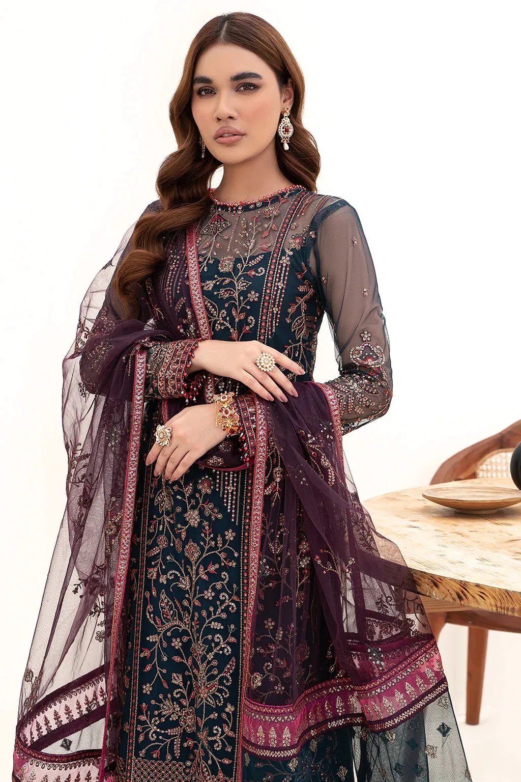 Nazneen By Zarif Embroidered Net Unstitched 3 Piece Suit - 01