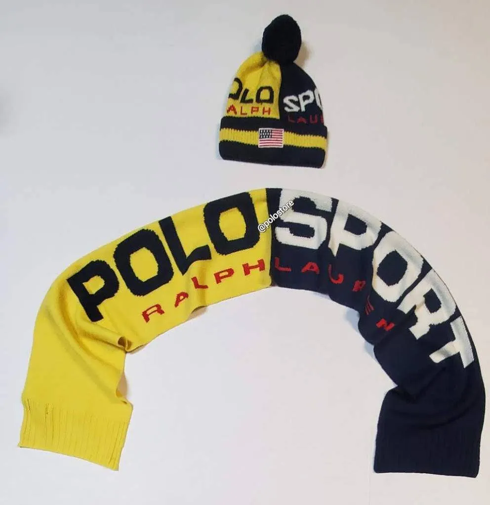 Nwt Polo Ralph Lauren Yellow/Navy Polo Sport Skully