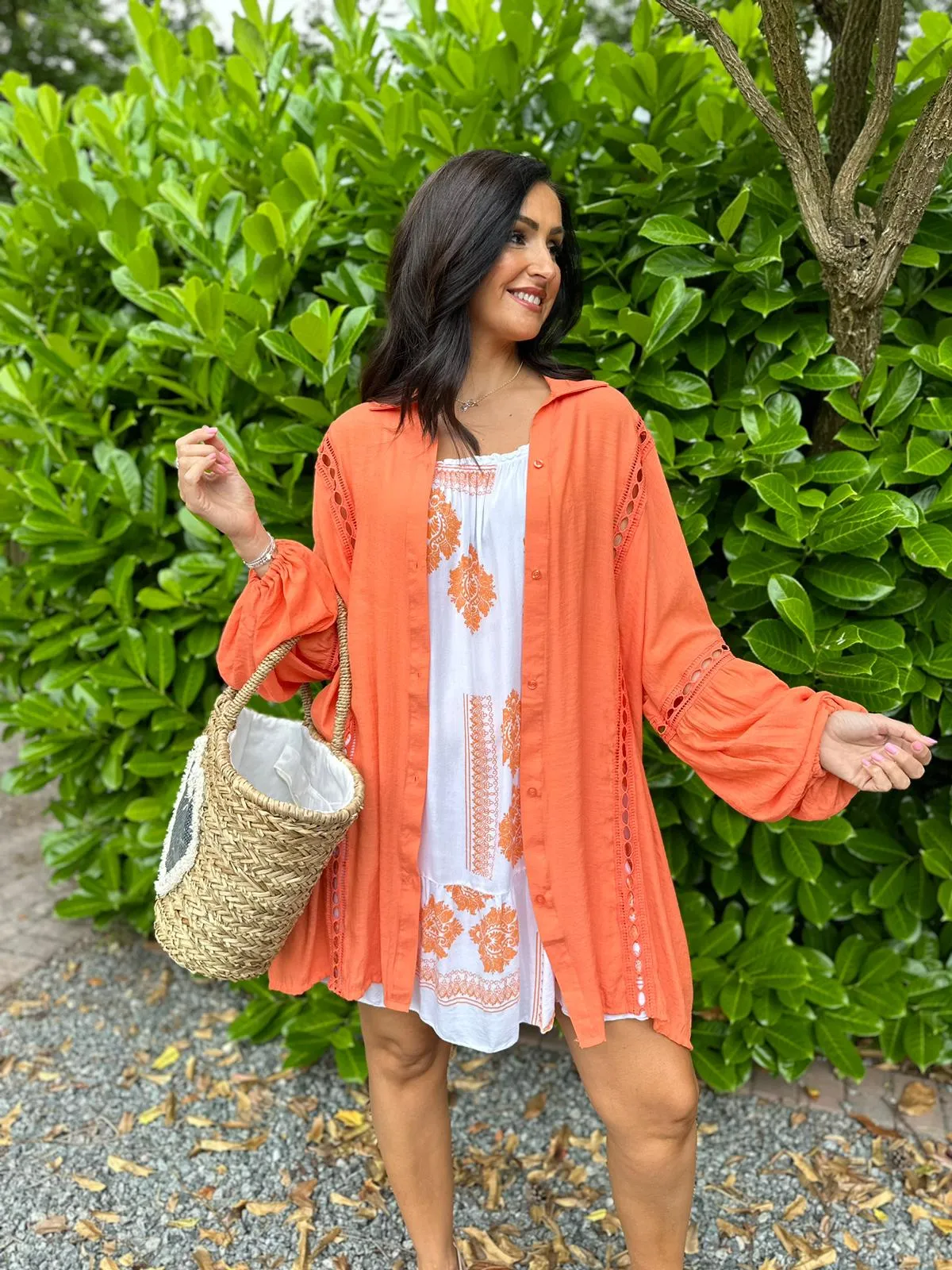 Orange Damask Pattern Strappy Dress Thea