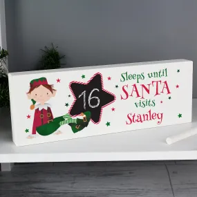 Personalised Elf Christmas Chalk Countdown Wooden Sign