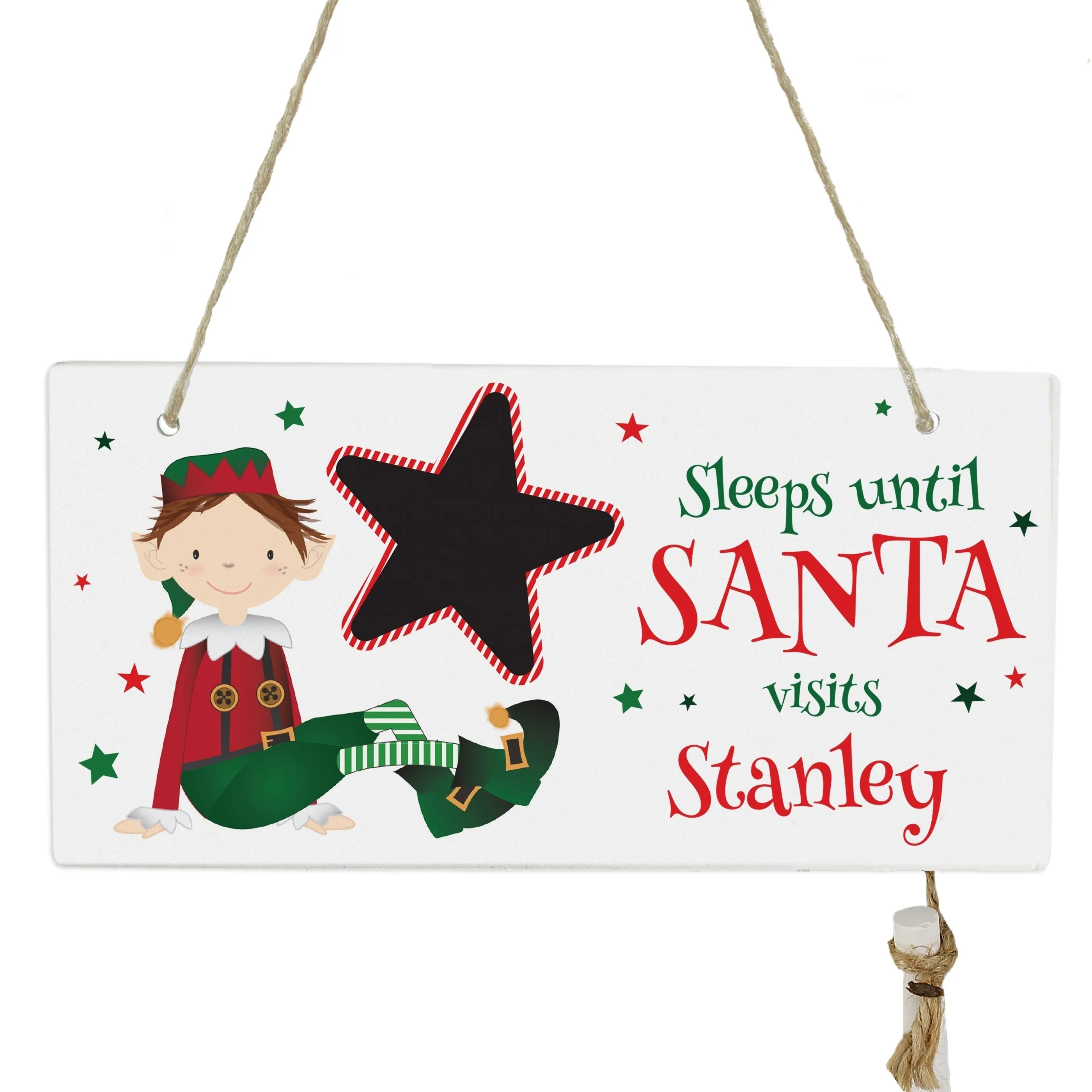 Personalised Elf Christmas Chalk Countdown Wooden Sign