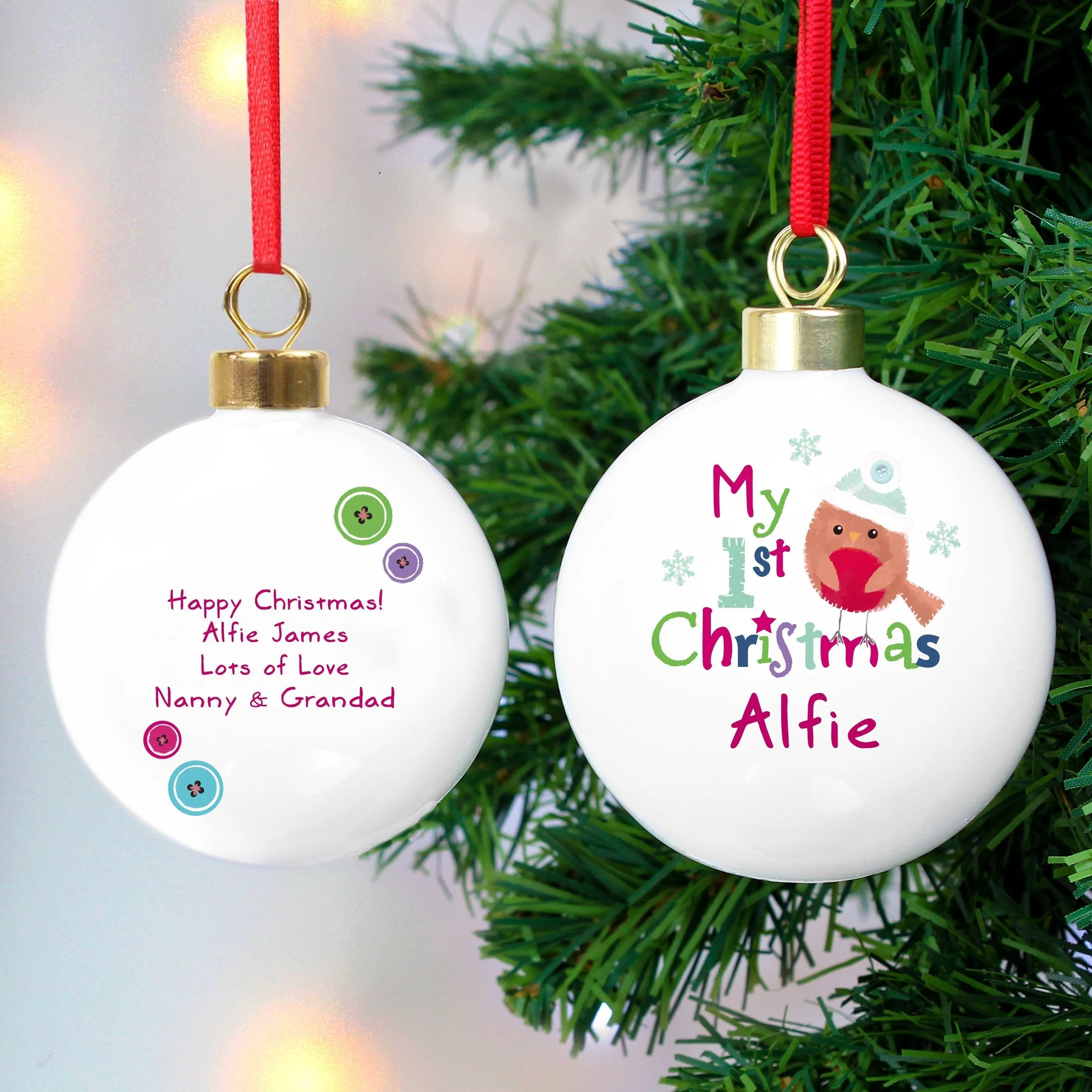 Personalised Felt Stitch Robin 'My 1st Christmas' Bauble