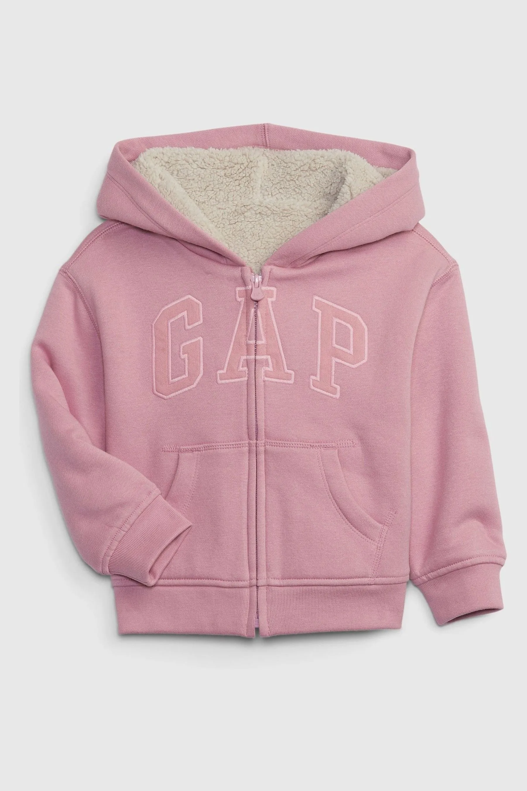 Pink Logo Zip Up Sherpa Lined Hoodie