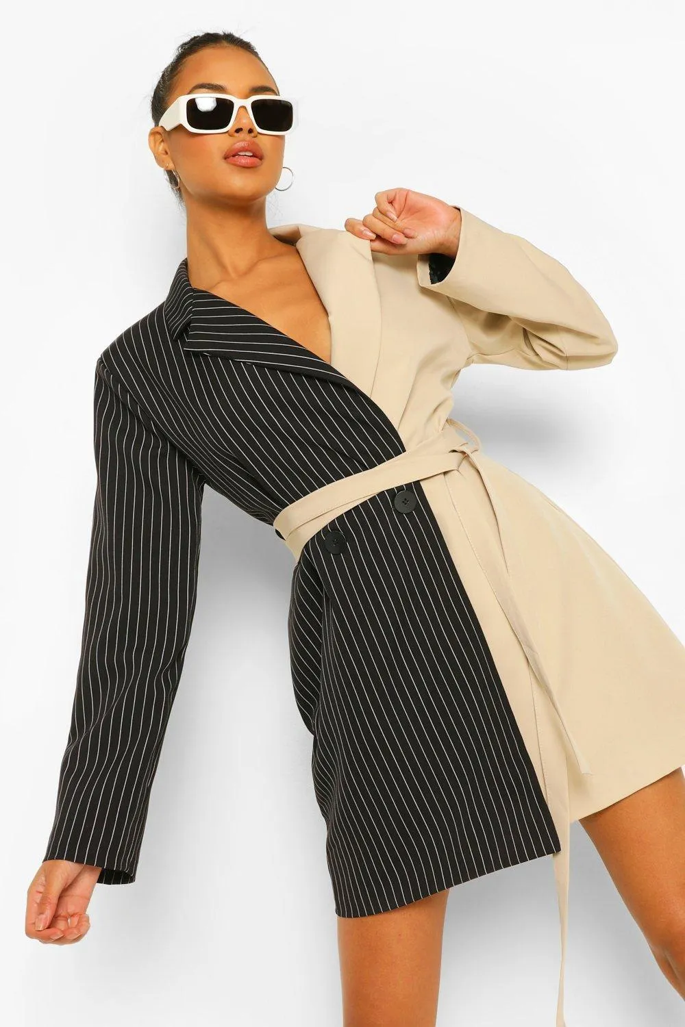 Pinstripe Contrast Oversized Blazer Dress