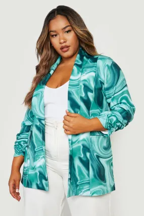 Plus Abstract Ruched Sleeve Blazer