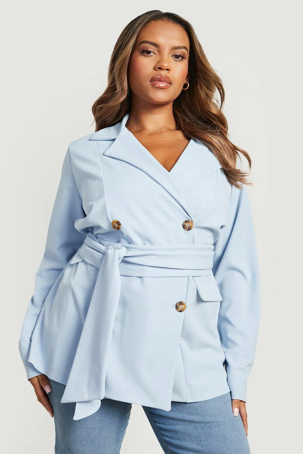 Plus Obi Tie Waist Blazer