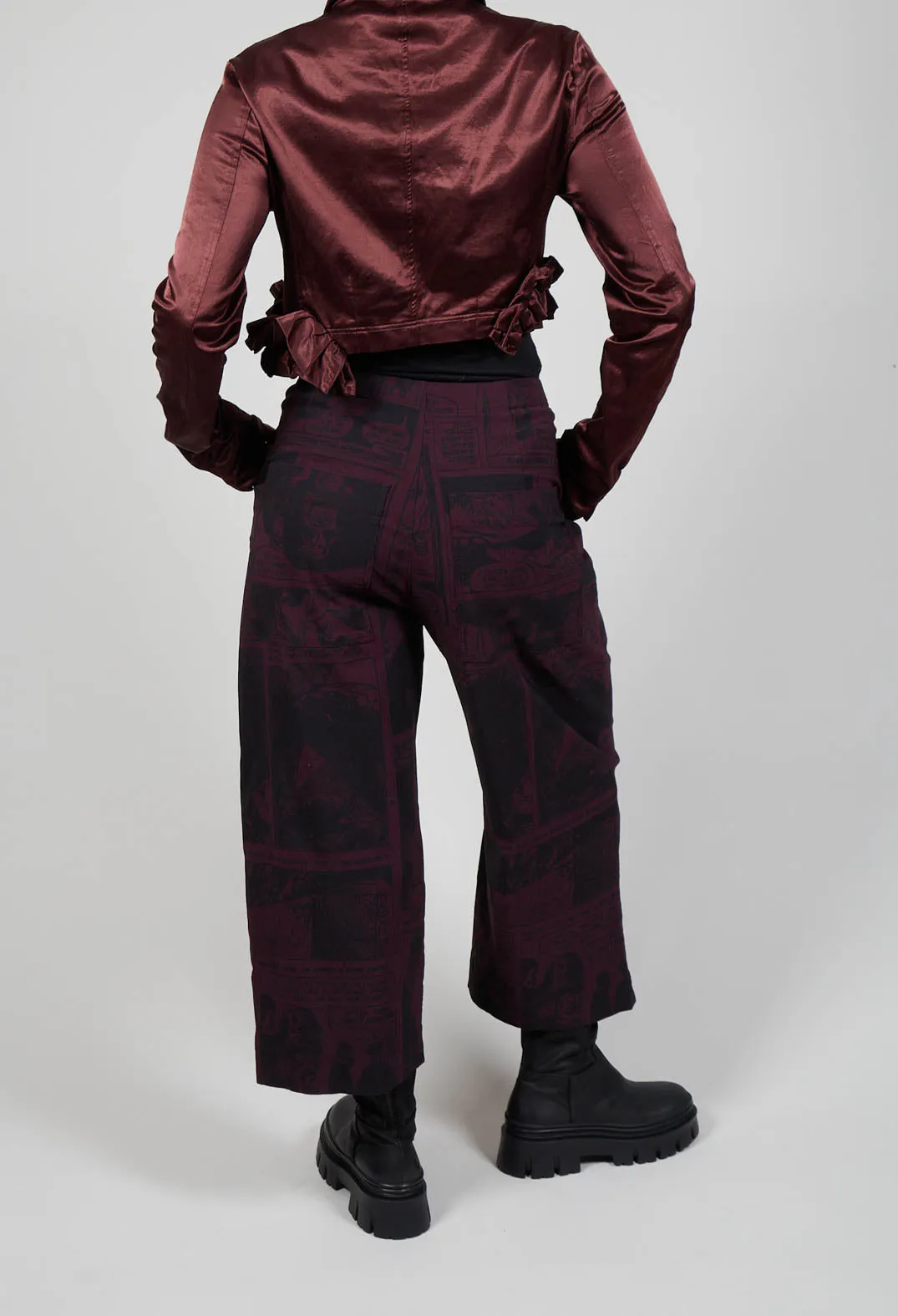 Pull On Straight Leg Trousers in Ruby Comic