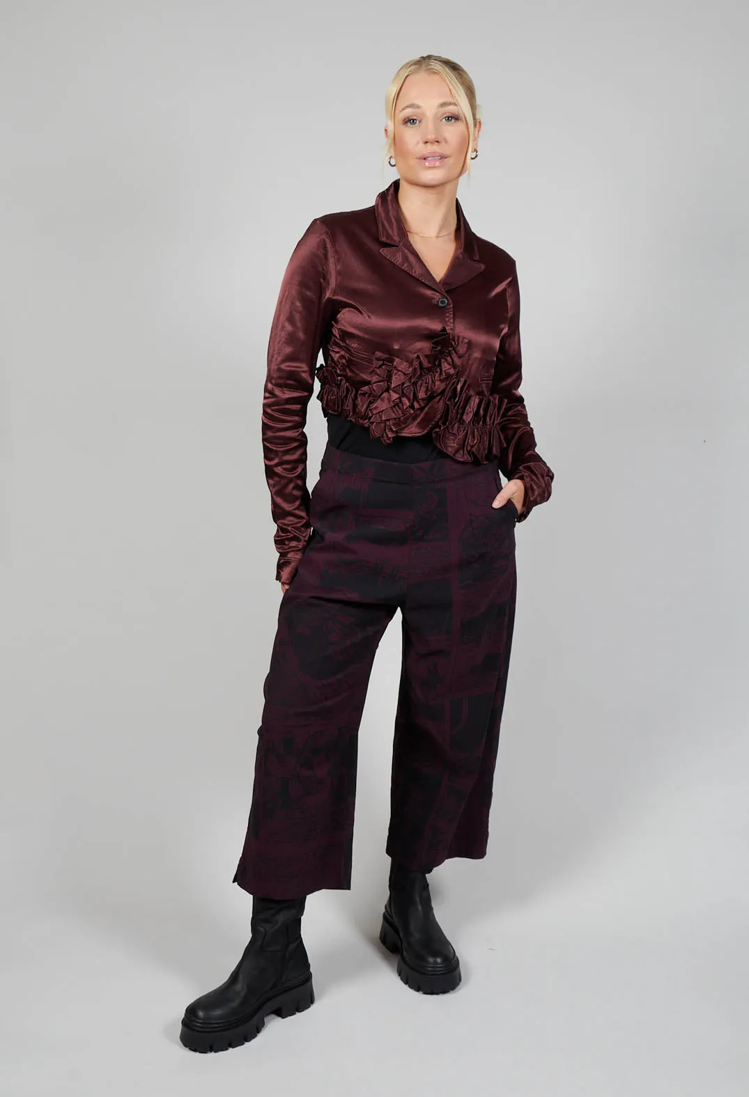 Pull On Straight Leg Trousers in Ruby Comic