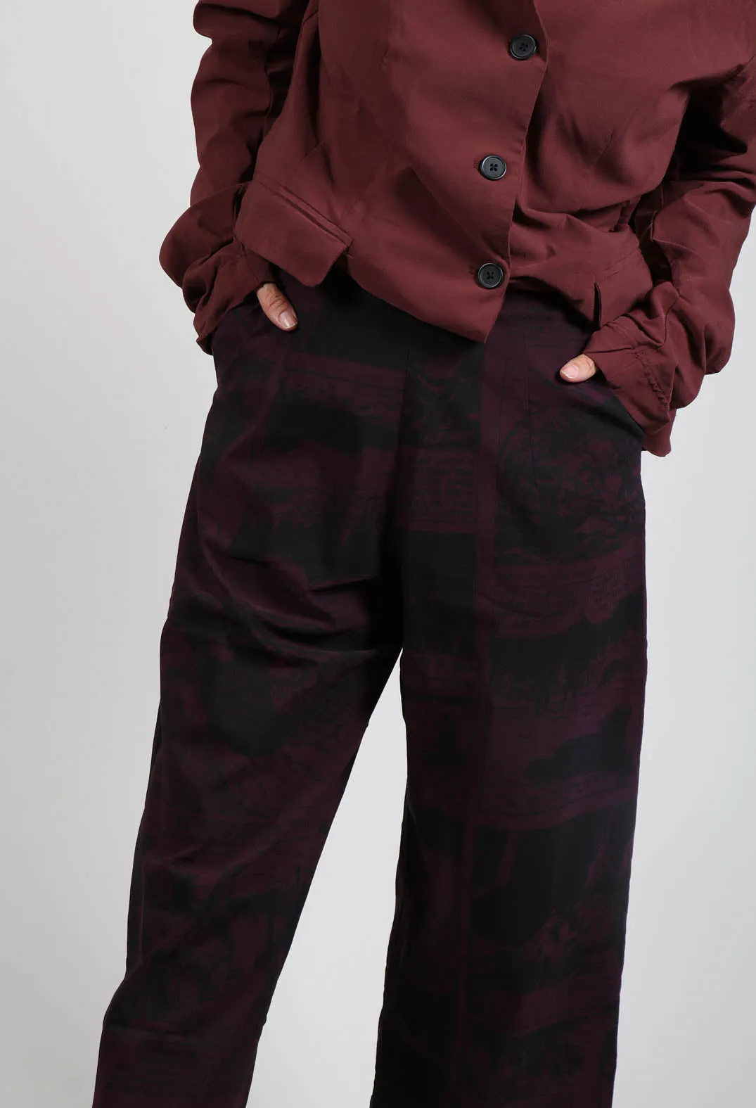 Pull On Straight Leg Trousers in Ruby Comic