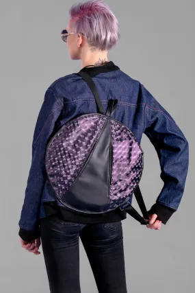 Purple holographic purple vegan leather round backpack