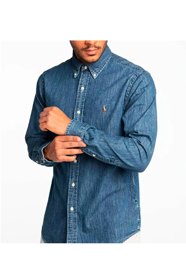 Ralph Lauren Chambray Denim Shirt Washed Dark Blue