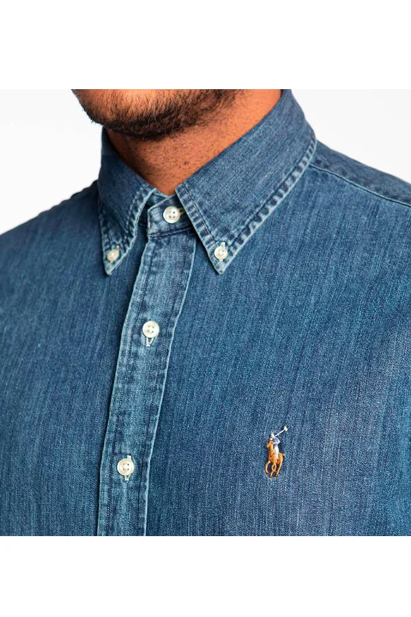 Ralph Lauren Chambray Denim Shirt Washed Dark Blue