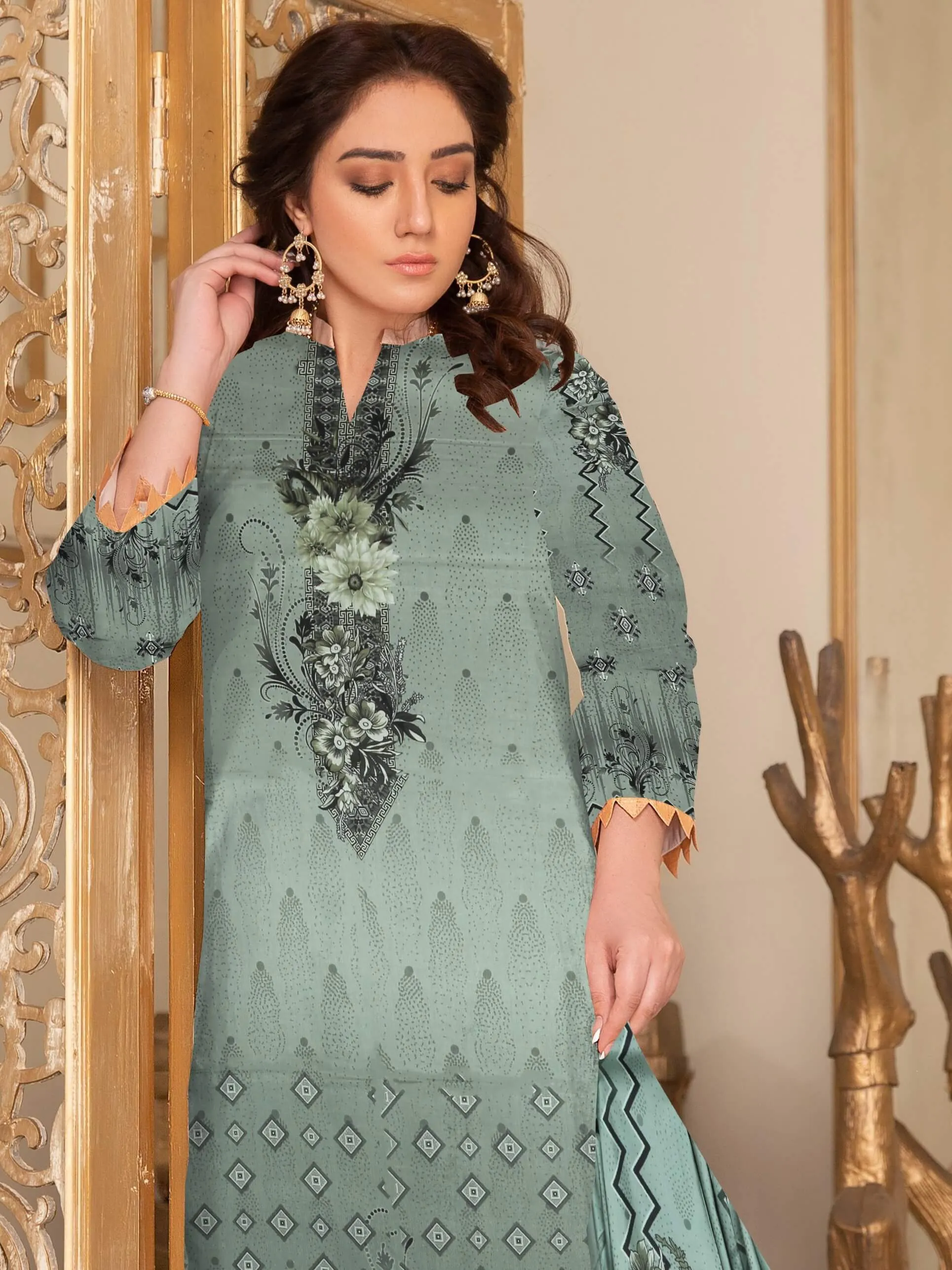 Rashk e Qamar Digital Printed Linen Unstitched 3Pc Suit D-09