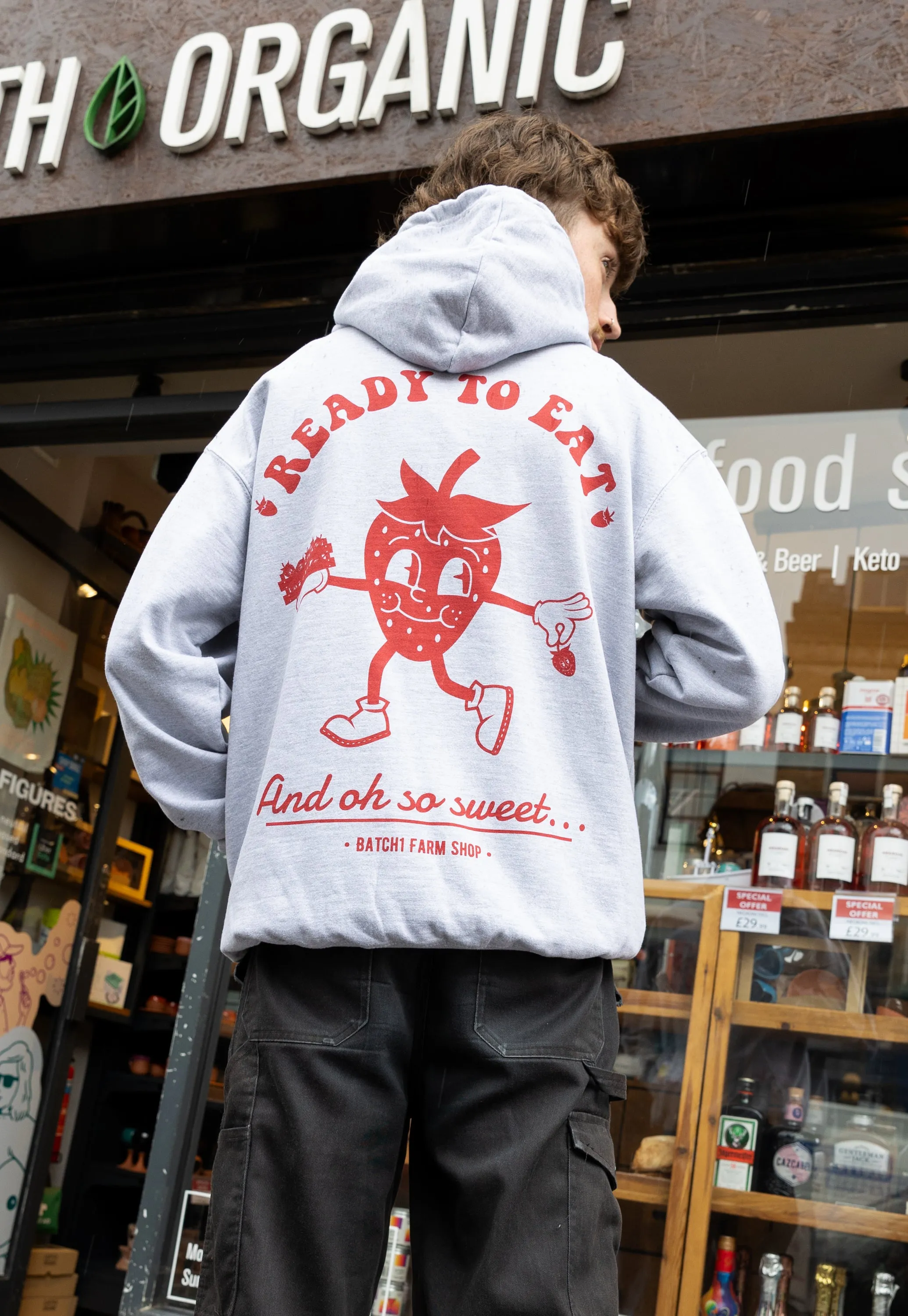 Ready To Eat Strawberry Graphic Hoodie in Grey