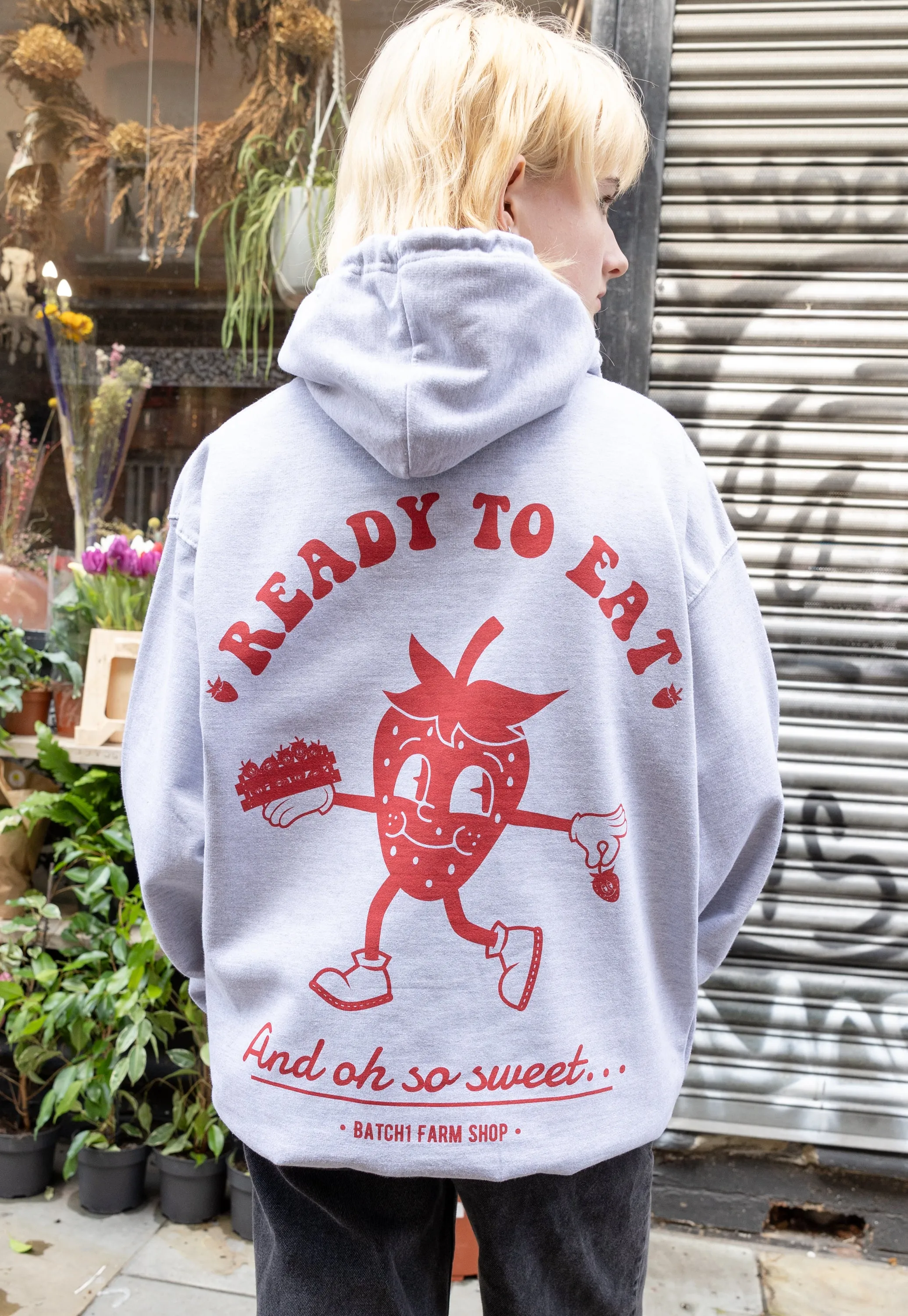 Ready To Eat Strawberry Graphic Hoodie in Grey